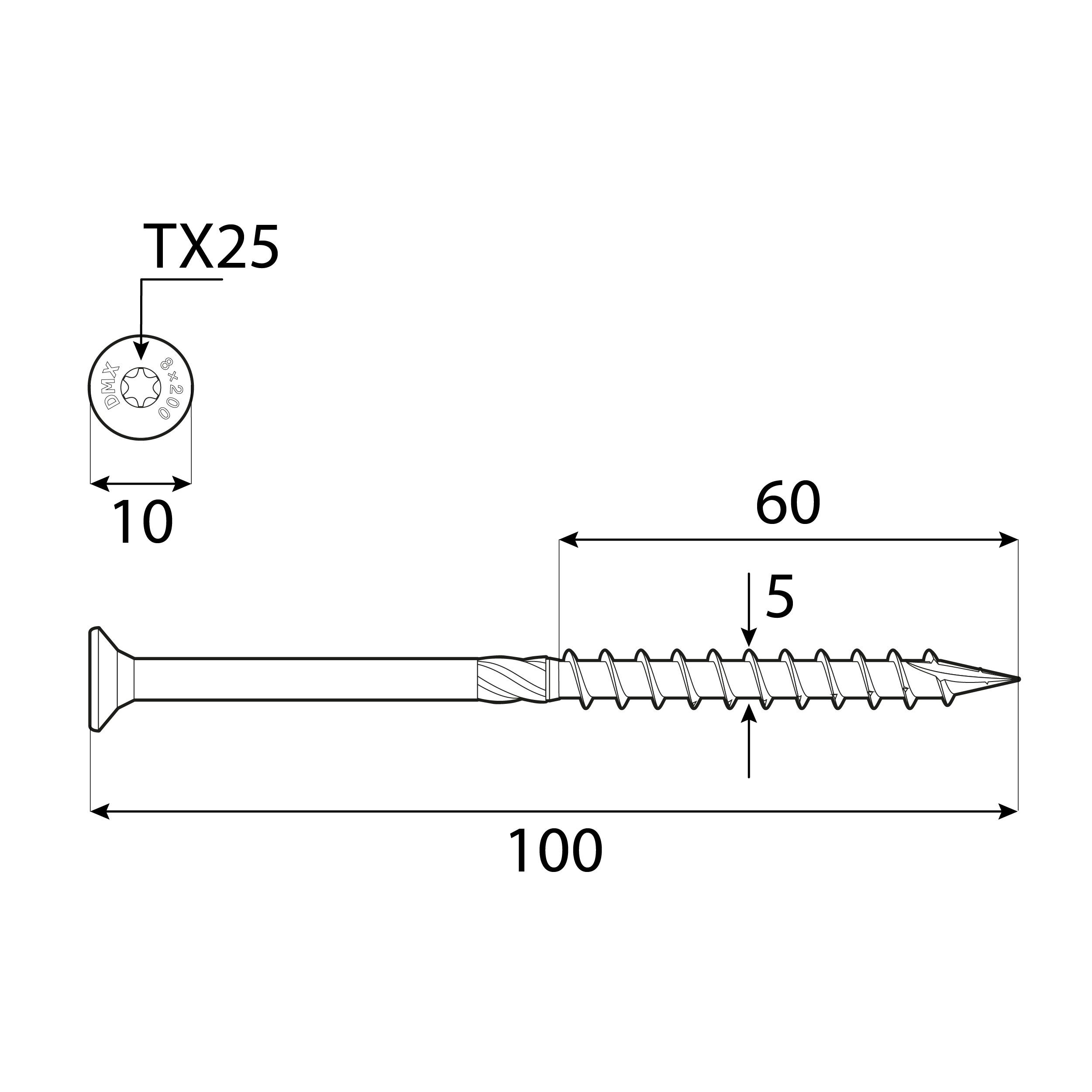 Wkręty ciesielskie do drewna stożkowe TORX - CS | 5 x 100 mm | Złoty | 5 kg