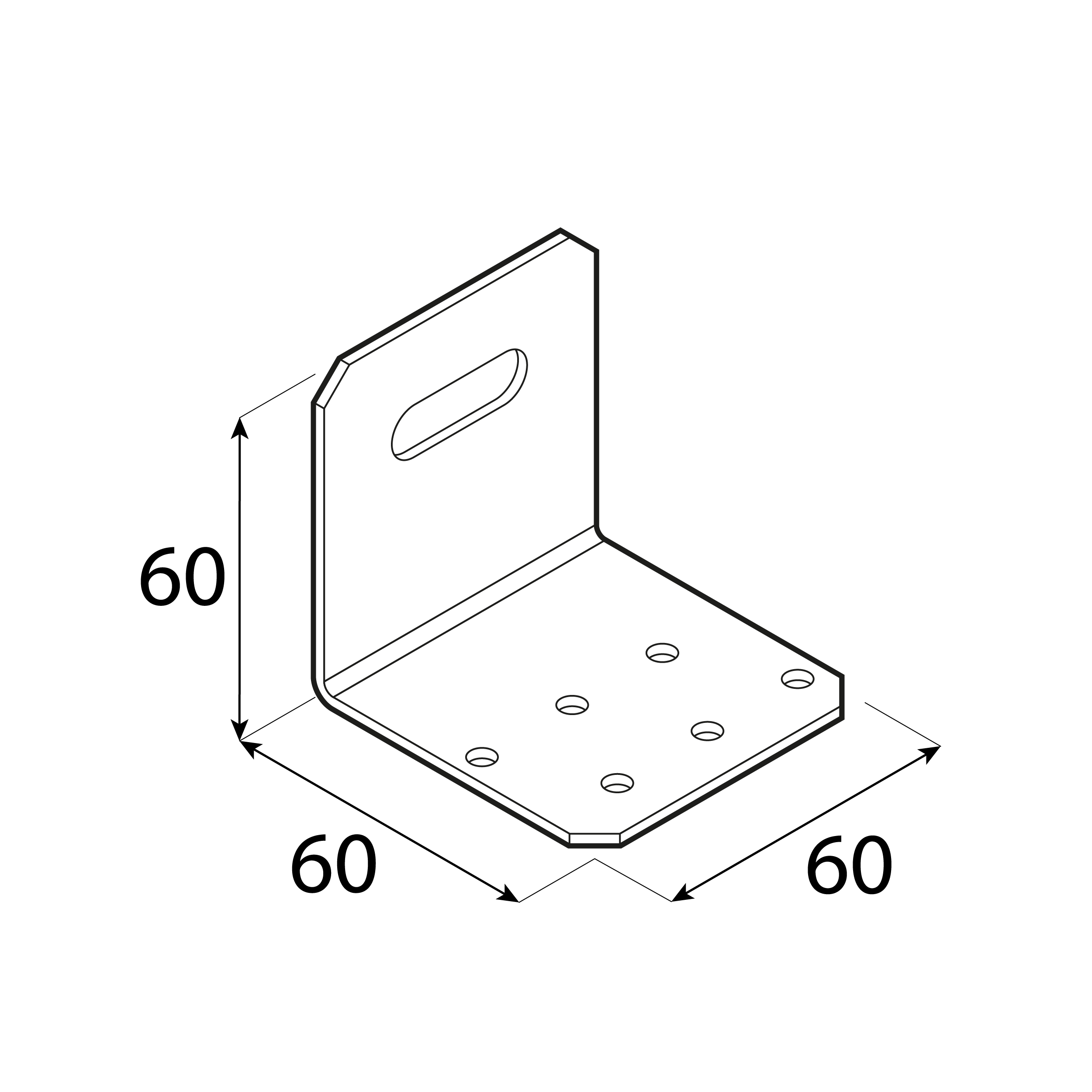 Kątownik montażowy z regulacją - KMR 7 | 60x60x60 mm | 2 mm