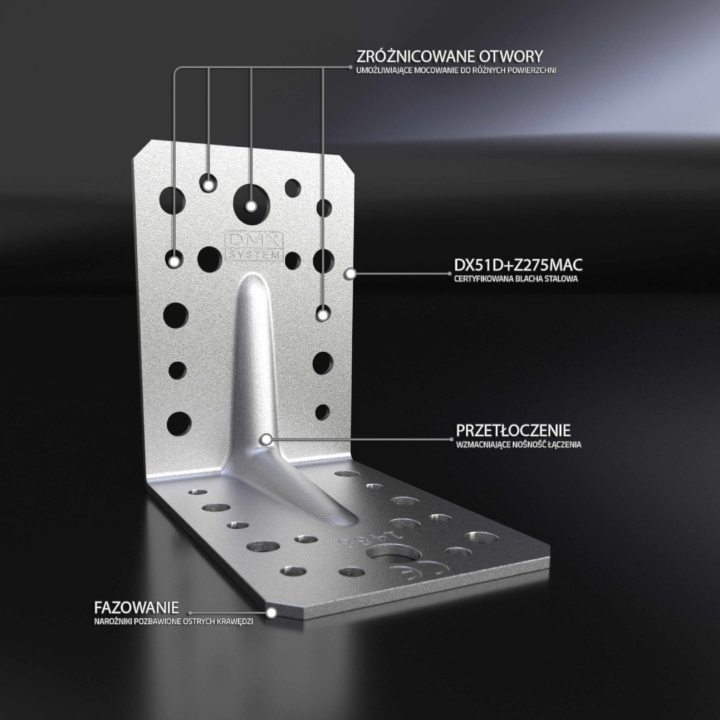 Kątownik ciesielski wzmocniony z przetłoczeniem - KP 21 | 105x105x90 mm | 2,5 mm