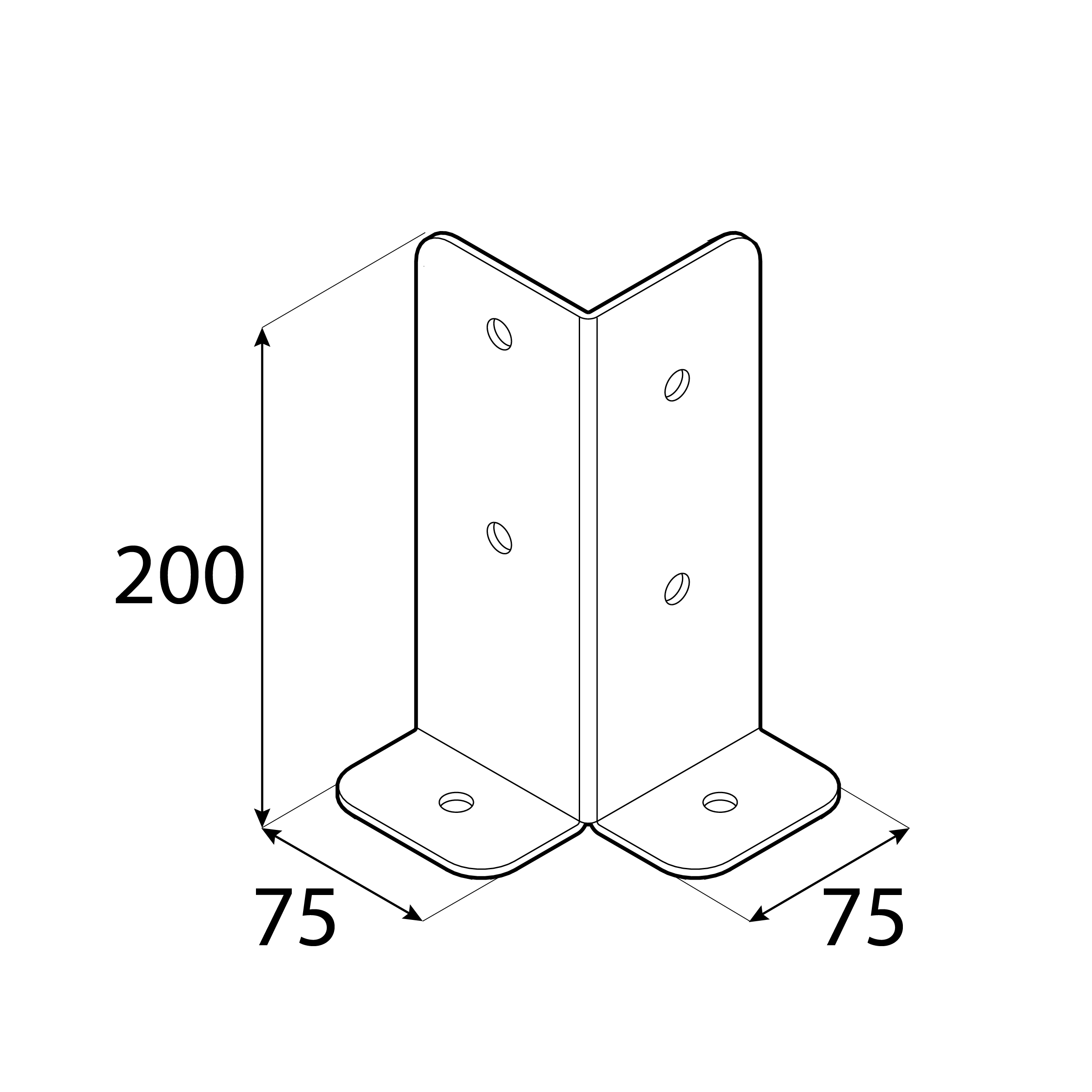 Pfostenträger zum aufdübeln Eck - PSB | 75-200 mm | feuerverzinkt Pfostenfuß-Eckanker PSB, 75-200 mm, silber, 75x75x200x3,0 mm 2.