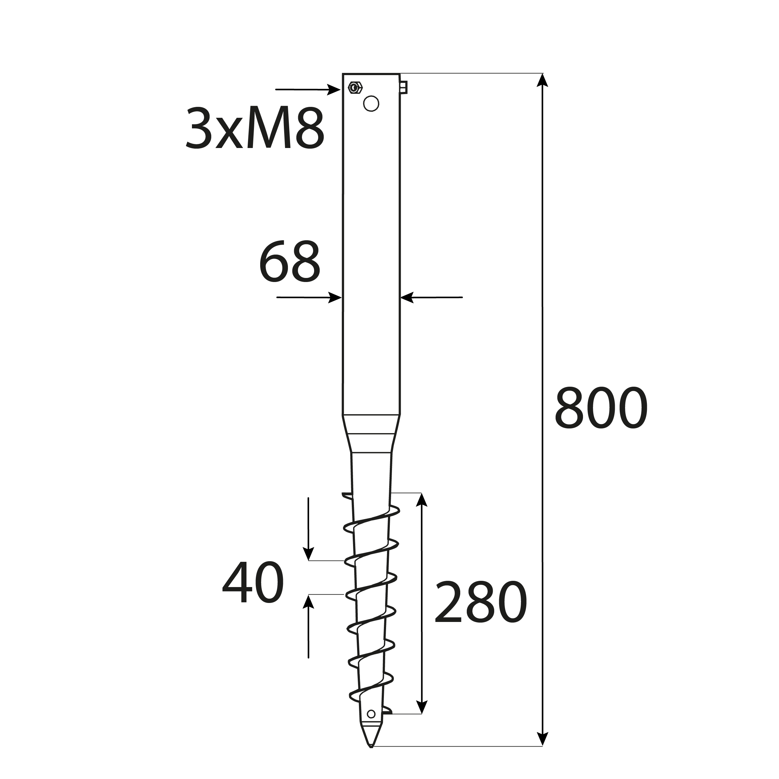 Einschraub Bodenhülse rund Pfostenträger Bodenanker Stützen feuerverzinkt - PWG | 68x800 mm In den Boden eingeschraubter Mastfuß, Rundbohrer PWG, 68x800 mm, 68x800x1,8 mm 800.