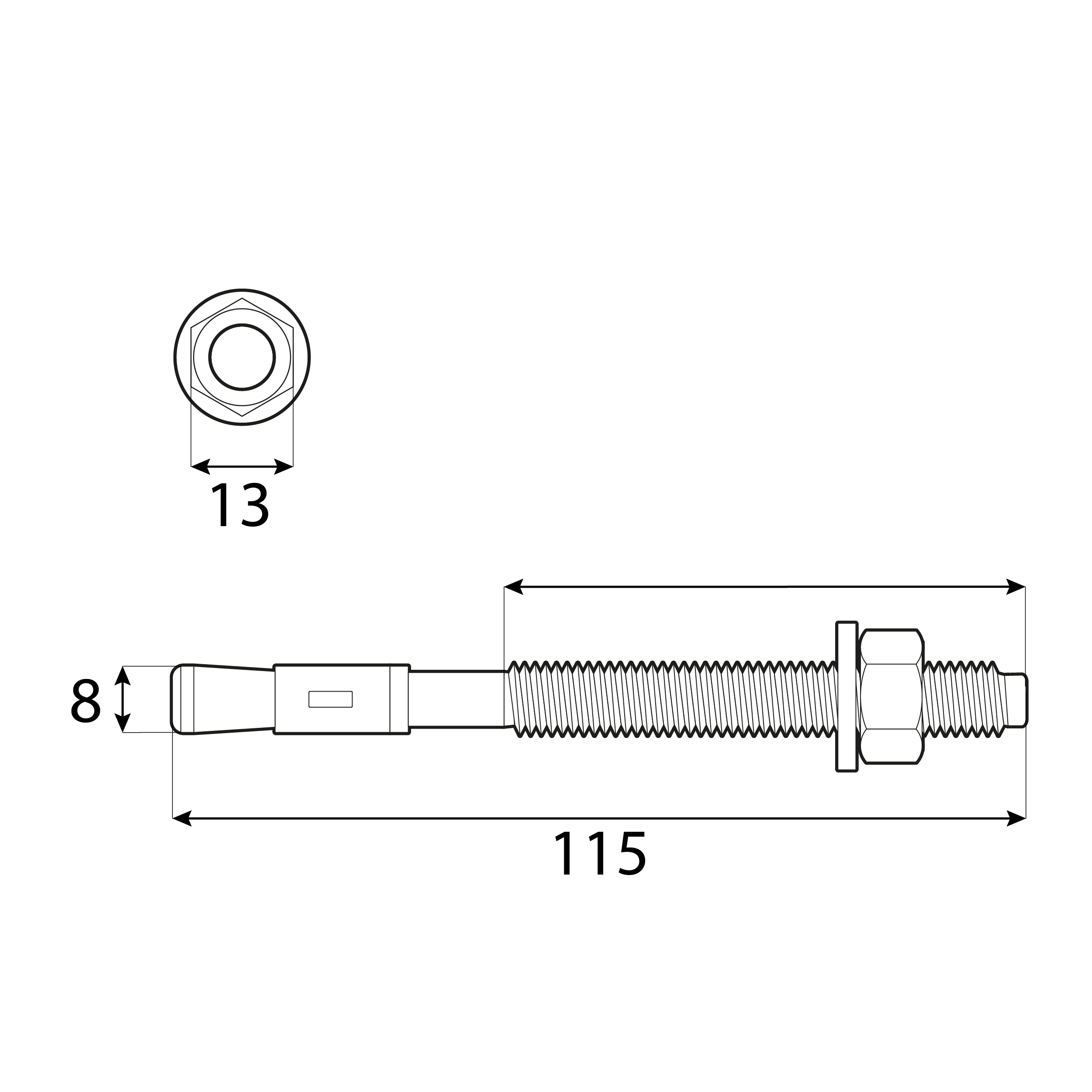 Bolzenanker Beton Sechskantkopf - PBK | M8 x 115 mm | verzinkt | 50 Stk. Mechanische Ringanker für PBK-Beton, M8x115 mm, silber, 50 Stk., 8x115 mm, gehärteter Kohlenstoffstahl, Schuss 2.