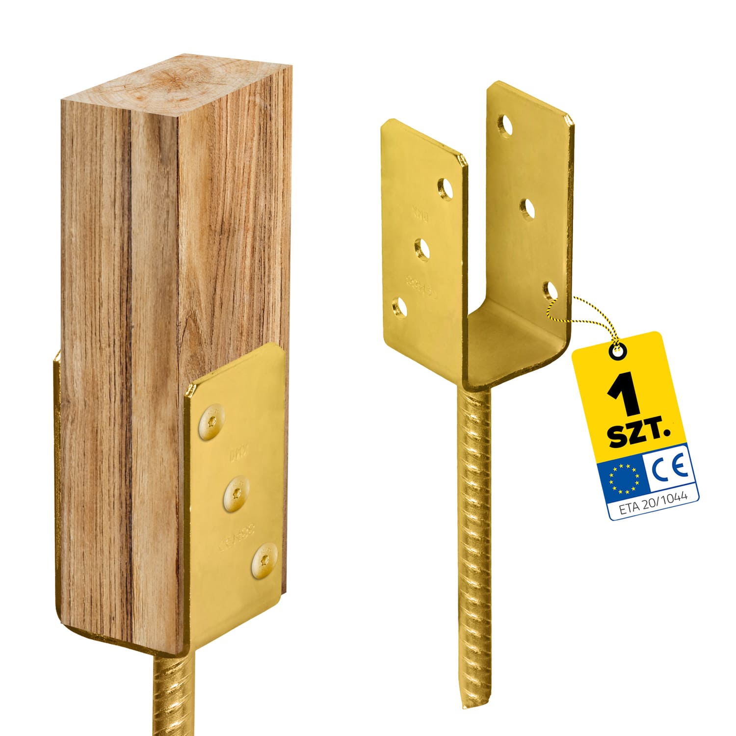 Podstawa słupa kotwa do betonu typ U - PS | 60 mm | Złoty