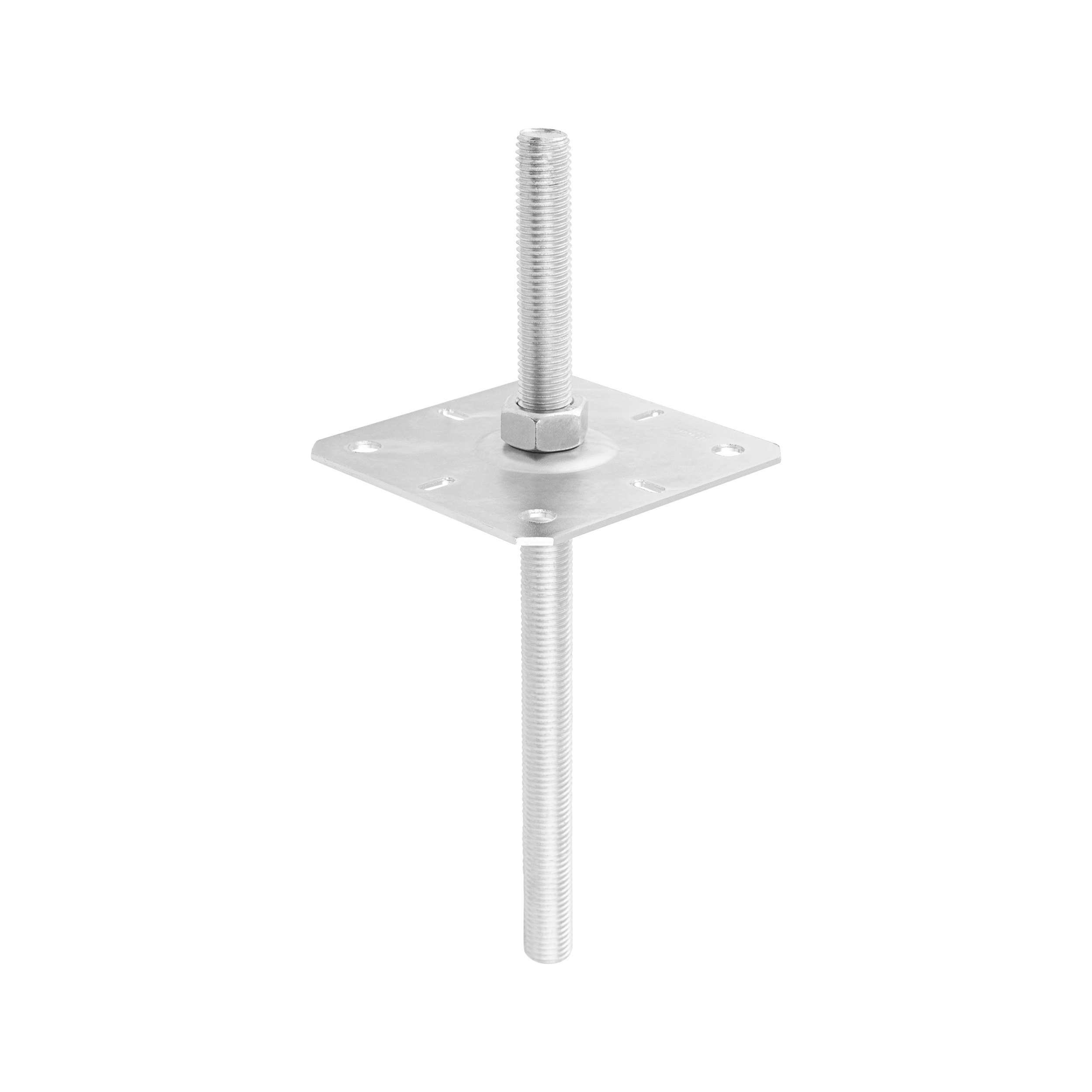 Flacher Pfostenträger zum Aufdübeln höhenverstellbar mit Gewinde Pfostenanker Stützen Betonanker - PPSR | 140-160 mm | verzinkt Mastfuß-Betonanker, flach, verstellbar, mit Gewinde, PPSR, 140-160 mm, 130x330 mm, Satz Elemente.