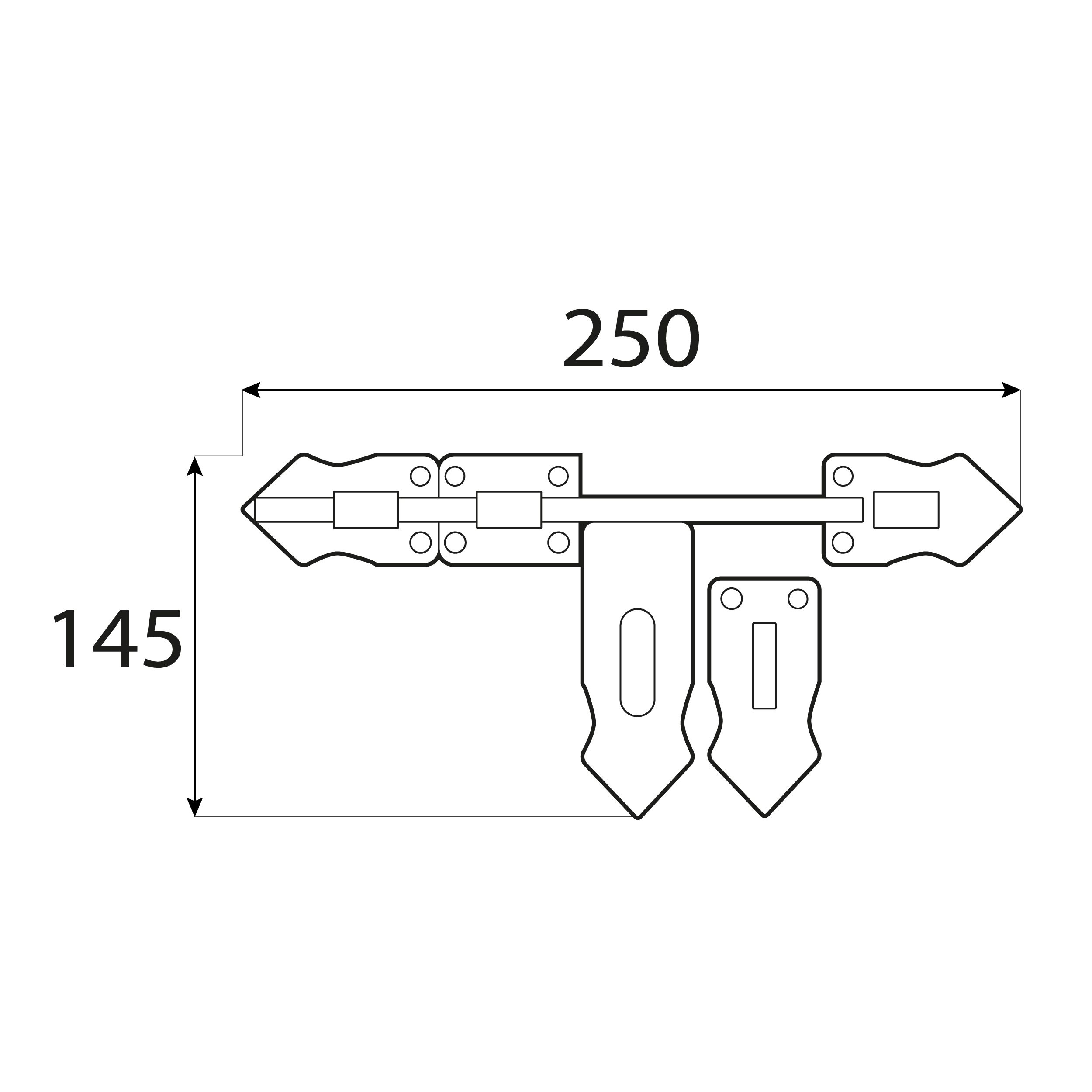 Zasuwa ciężka z ryglem okrągłym do bramy furtki - WCW  | Złoty | 250 mm