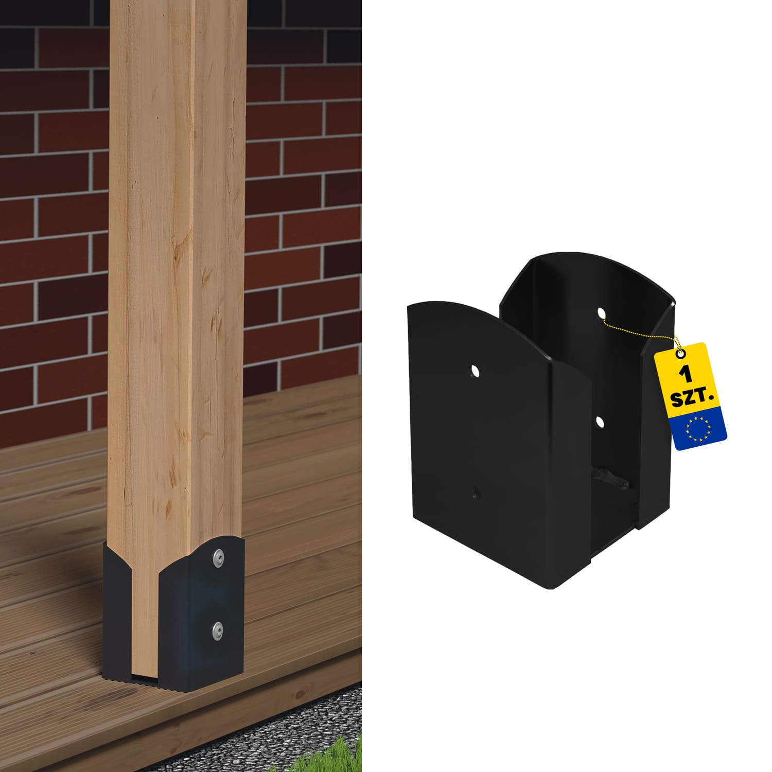 Podstawa słupa kotwa przykręcana podwójna prostokątna - PSPW | 90 mm | Czarny Podstawa słupa kotwa przykręcana podwójna prostokątna - PSPW | 90 mm | Czarny