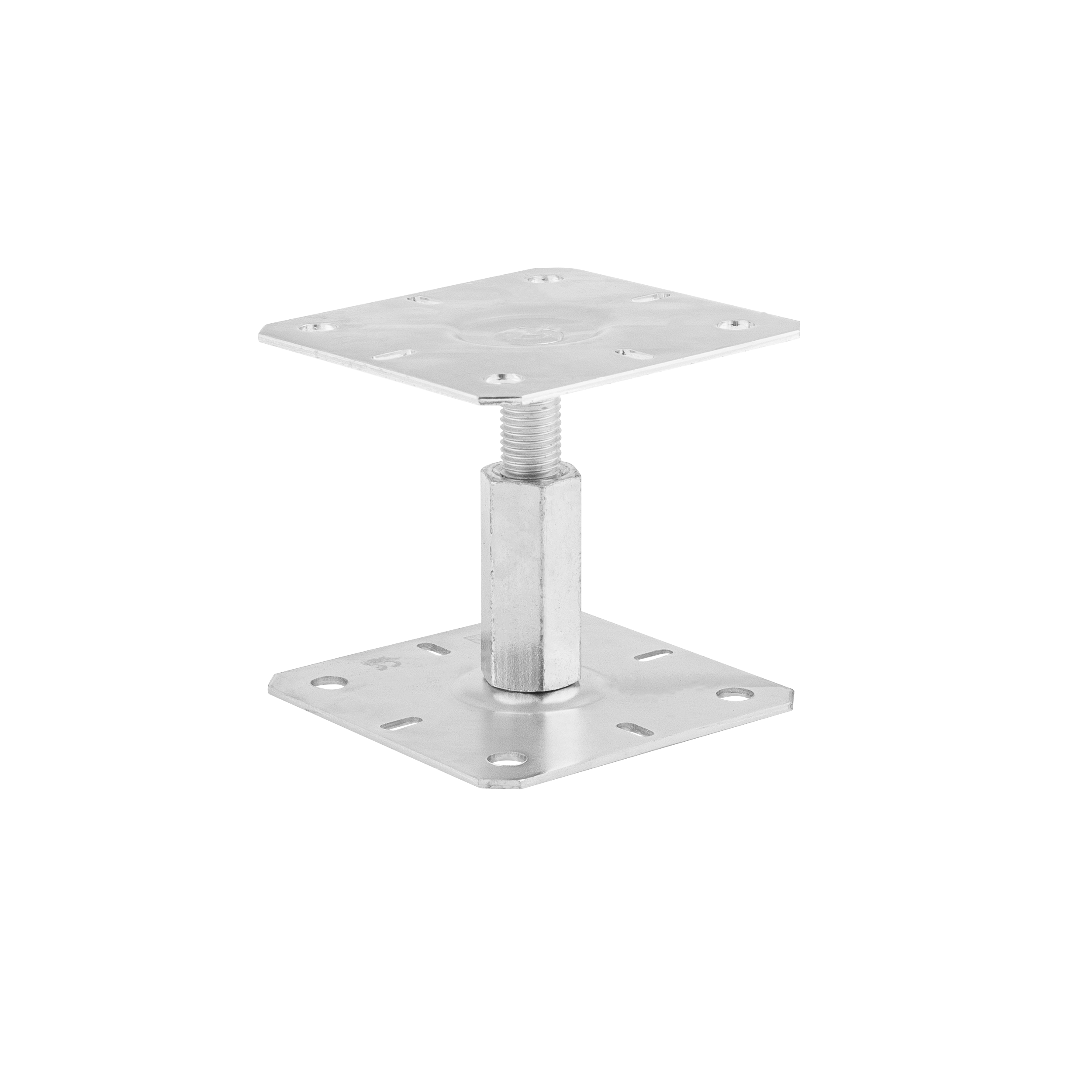 Pfostenträger höhenverstellbar 100 bis 150 mm zum aufdübeln Anker mit Gewinde M20 - PR |130x130 mm | verzinkt Stangenfuß, flacher Gewindeanker, höhenverstellbar, PR, 130 x 130 x 100–150 mm, silber, 150 x 3,0 mm.