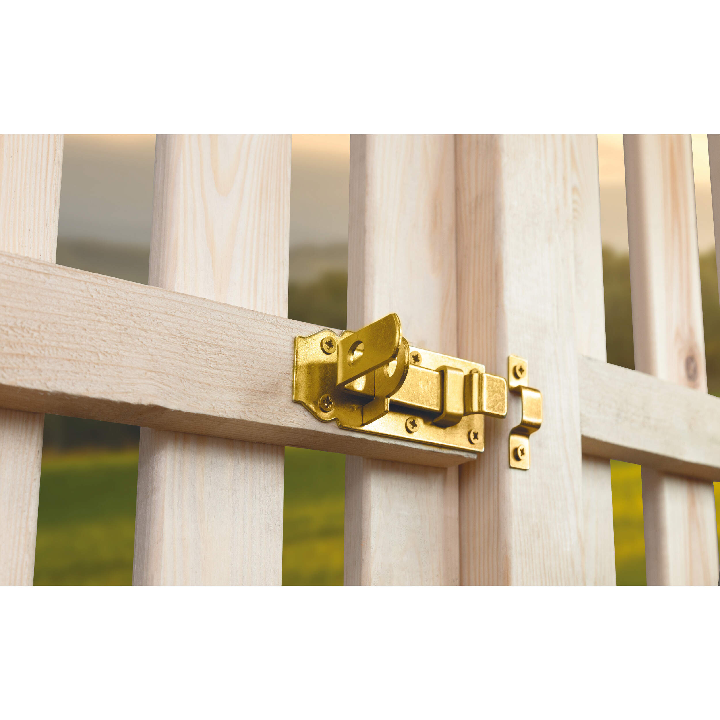 Abschließbarer Schlossriegel mit gebogenem Riegel für Gartentore - WZW | verzinkt | 45 mm Vorhängeschlossverschluss mit gebogenem Riegel für WZW-Tore, Gold, 120 mm, 120x45x5,0 mm, DC01 1 Baustahl.