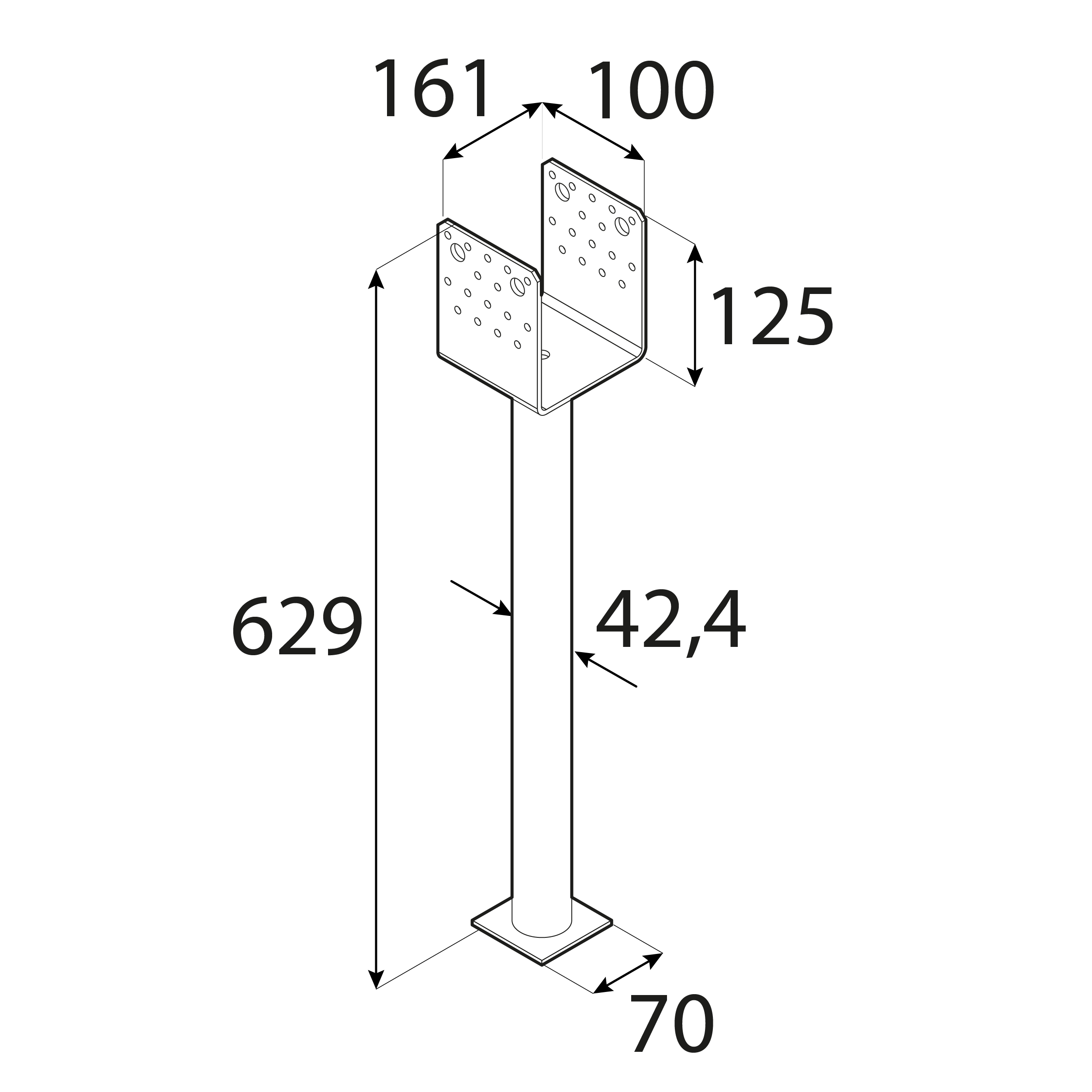 Podstawa słupa typ U wielopunktowa długa rura - PSS 160 R500 | 160x629 mm Podstawa słupa typ U wielopunktowa długa rura - PSS 160 R500 | 160x629 mm