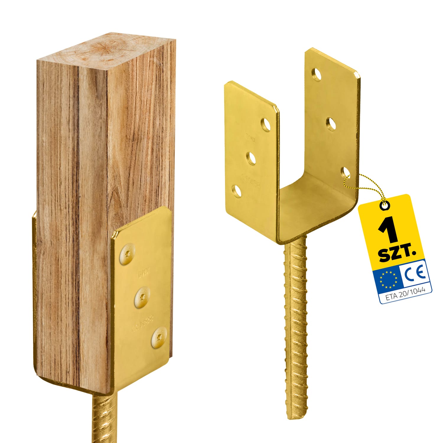 Podstawa słupa kotwa do betonu typ U - PS | 80 mm | Złoty Podstawa słupa kotwa do betonu typ U - PS | 80 mm | Złoty