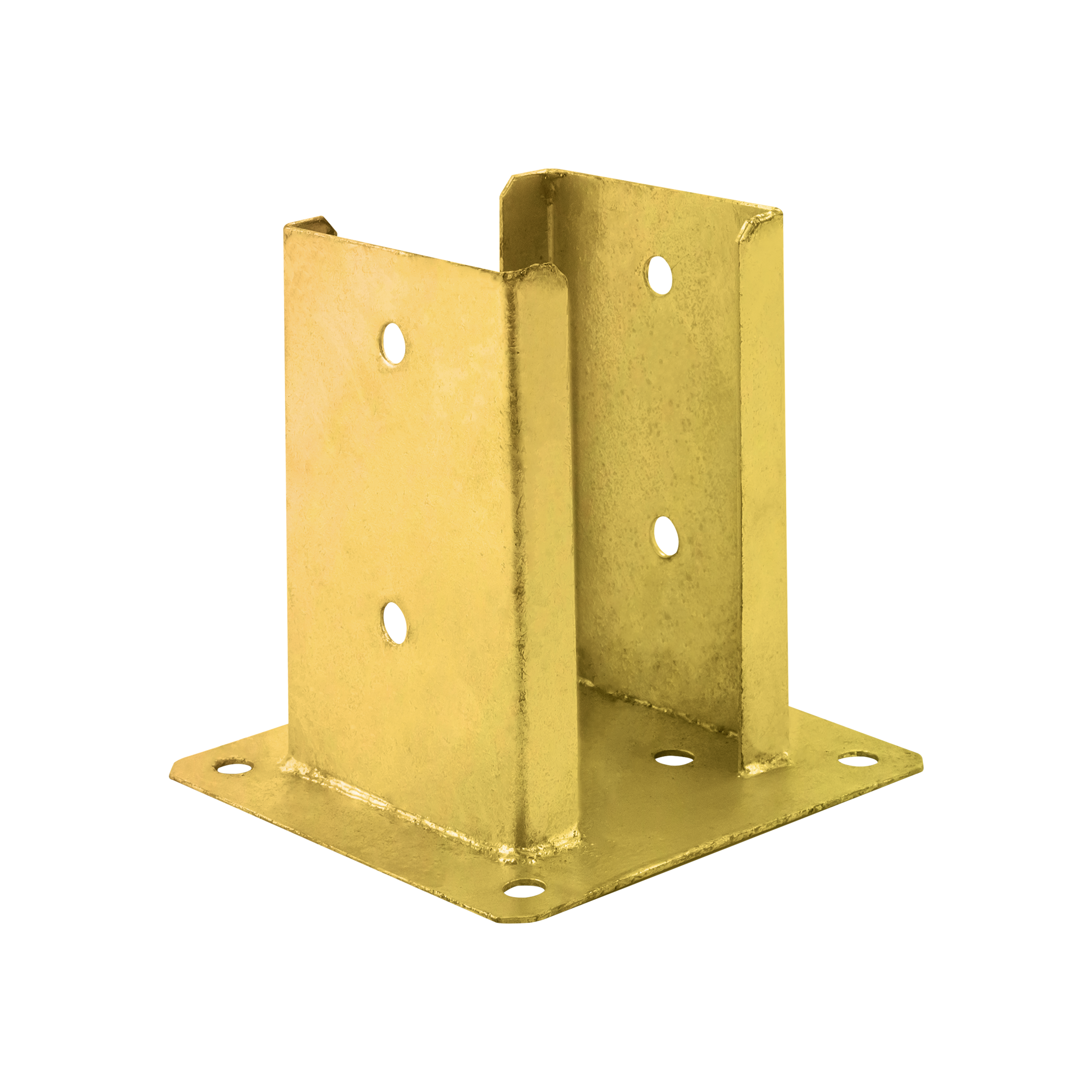 Pfostenträger zum aufdübeln Aufschraubhülse doppelt mit rechteckiger Grundplatte - PSPD | 120 mm | Gold Säulenfuß, doppelt verschraubter Anker mit rechteckigem Sockel PSPD, 120 mm, Gold, 121 x 150 x 2,5 mm.