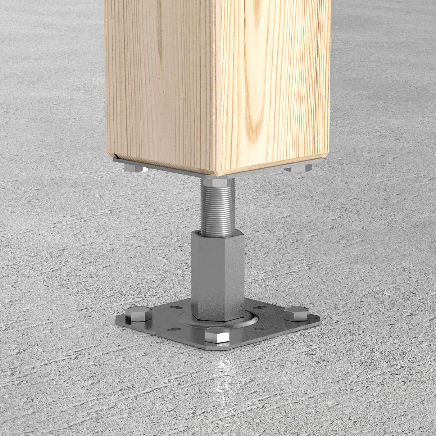 Pfostenträger höhenverstellbar 100 bis 150 mm zum aufdübeln Anker mit Gewinde M20 - PR |130x130 mm | verzinkt Mastfuß, flacher Gewindeanker, höhenverstellbar PR, 130x130x100-150 mm, silber, 150x3,0 mm silber.