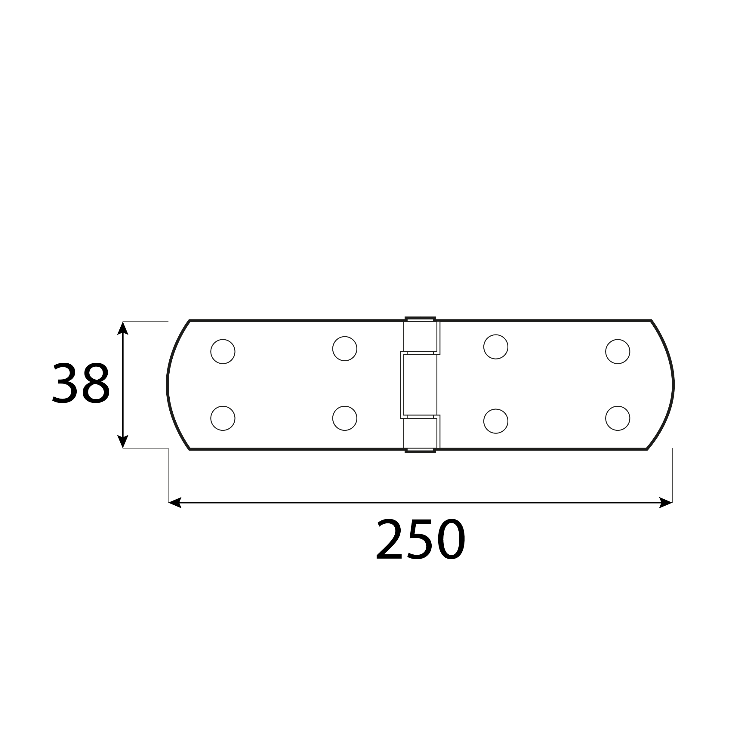 Zawias francuski pasowy płaski do drzwi i okiennic - ZF 250 | 250 mm | Złoty | 38 mm