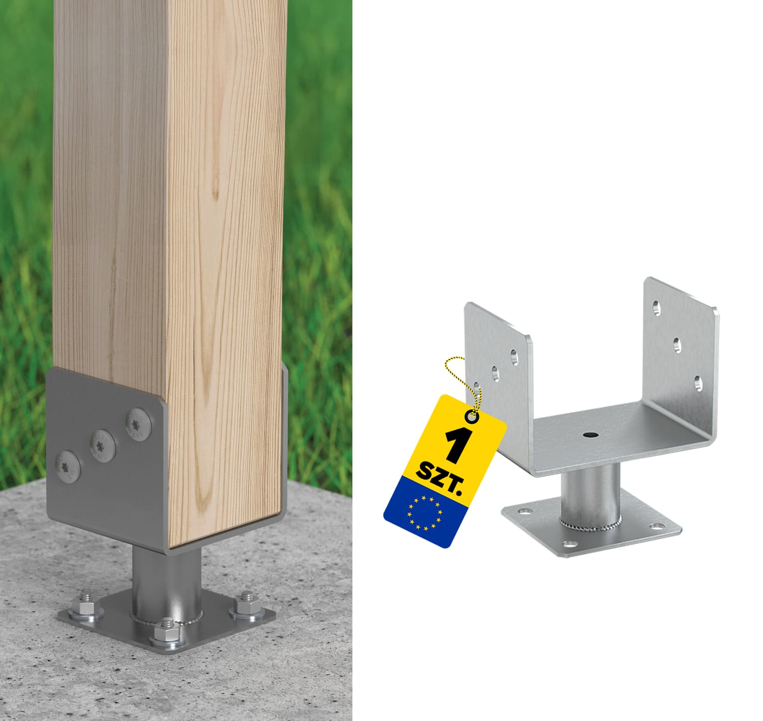 Pfostenträger zum aufdübeln U-Form mit Rohr - PMFU | 140 mm | 163 mm | verzinkt Säulenfuß-U-Anschraubanker mit PMFU-Rohr, 140 mm, 163 mm, silber.