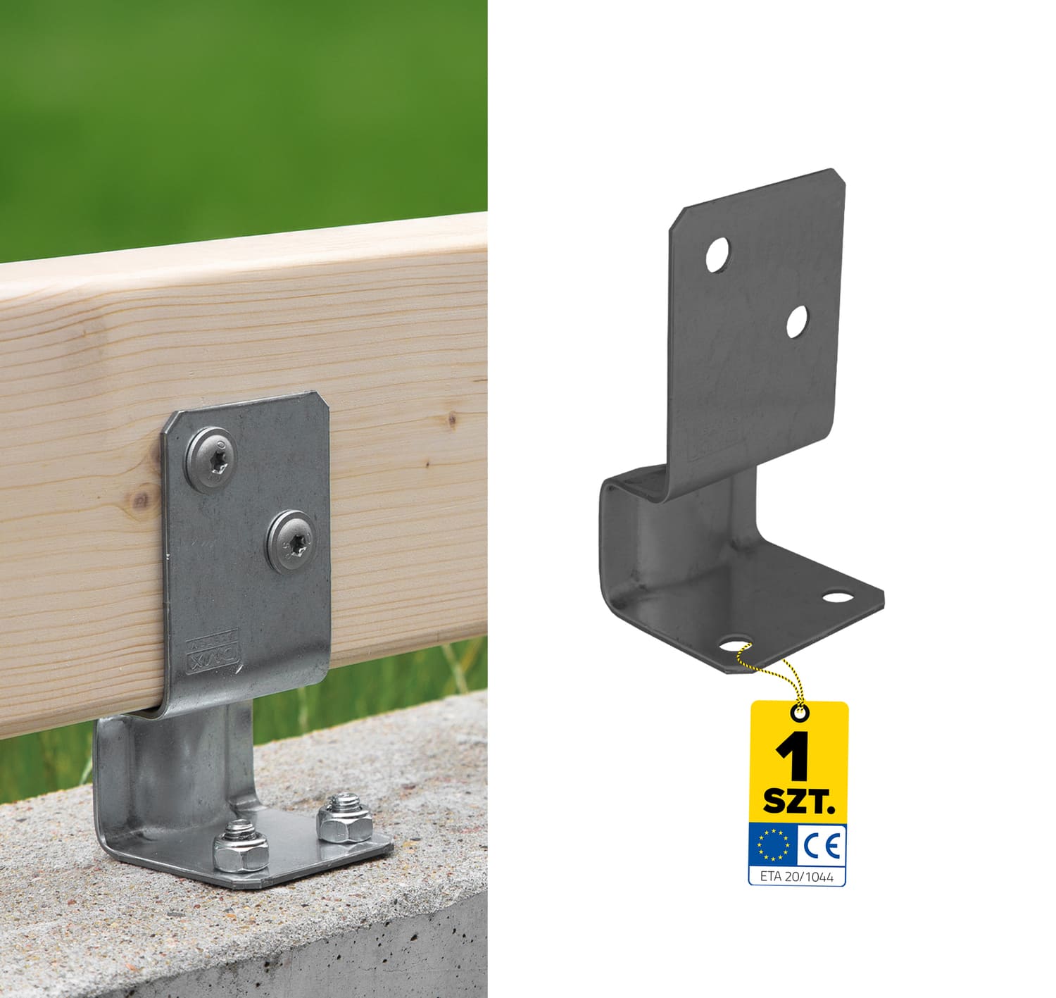 Pfostenträger zum aufdübeln L-Form mit Balkenauflage - PSK | 35-70 mm | Anthrazit Säulenfuß, Schraubanker, Typ L, mit PSK-Versatz, 35-70 mm, Anthrazit.