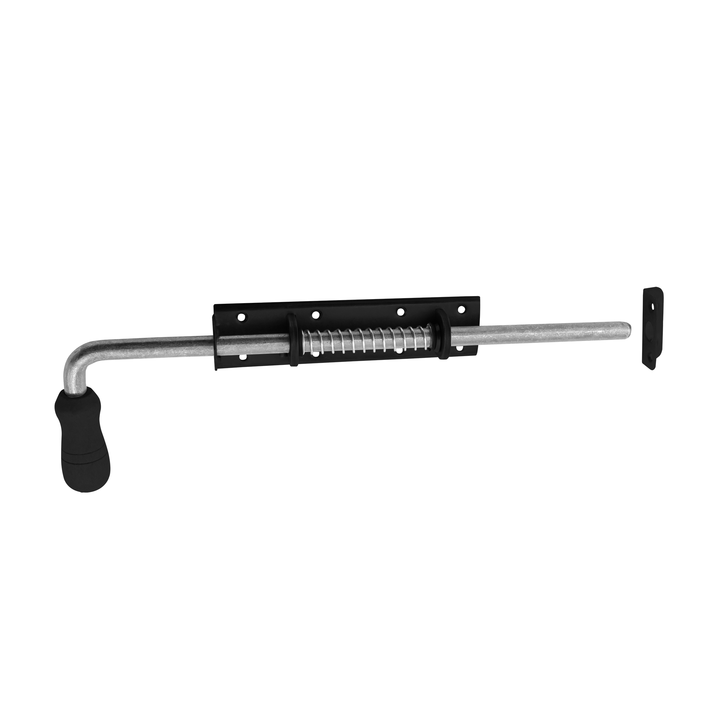 Runder Federriegel mit Holzgriff Bolzenriegel - WSP | schwarz | 420 mm Federriegel mit Holzgriff rund WSP, schwarz, 420 mm, 420x190x50 mm, DC01 Baustahl.