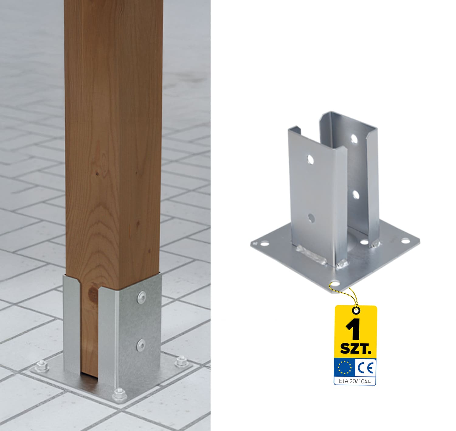 Podstawa słupa kotwa przykręcana podwójna z podstawą prostokątną - PSPD | 70 mm | Srebrny