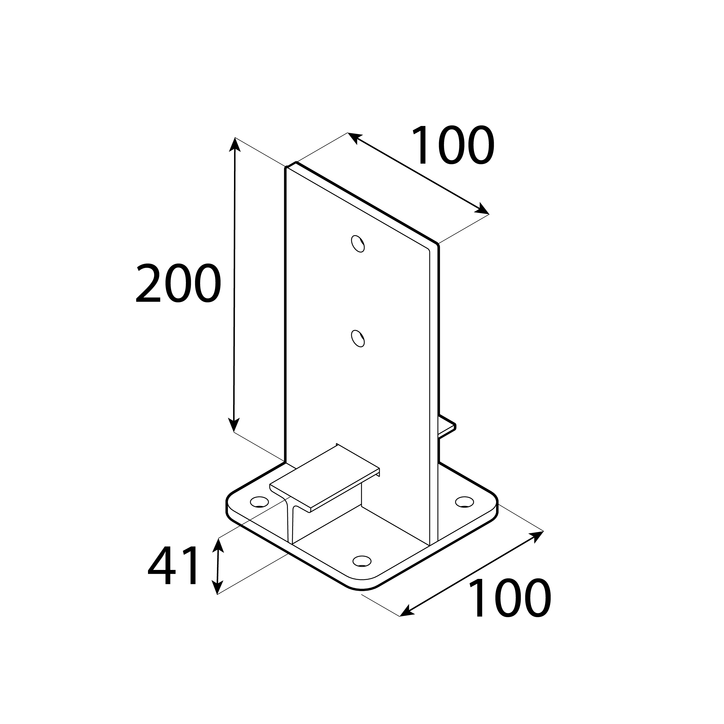 Pfostenträger zum aufdübeln Typ T Stützenfuss schwerlast - PUW | 100 mm | Gold Säulenfußanker zum Einbetonieren, Typ T, versenkt, stark, PUW, 100 mm, gold, 100x200x6,0 mm 2.
