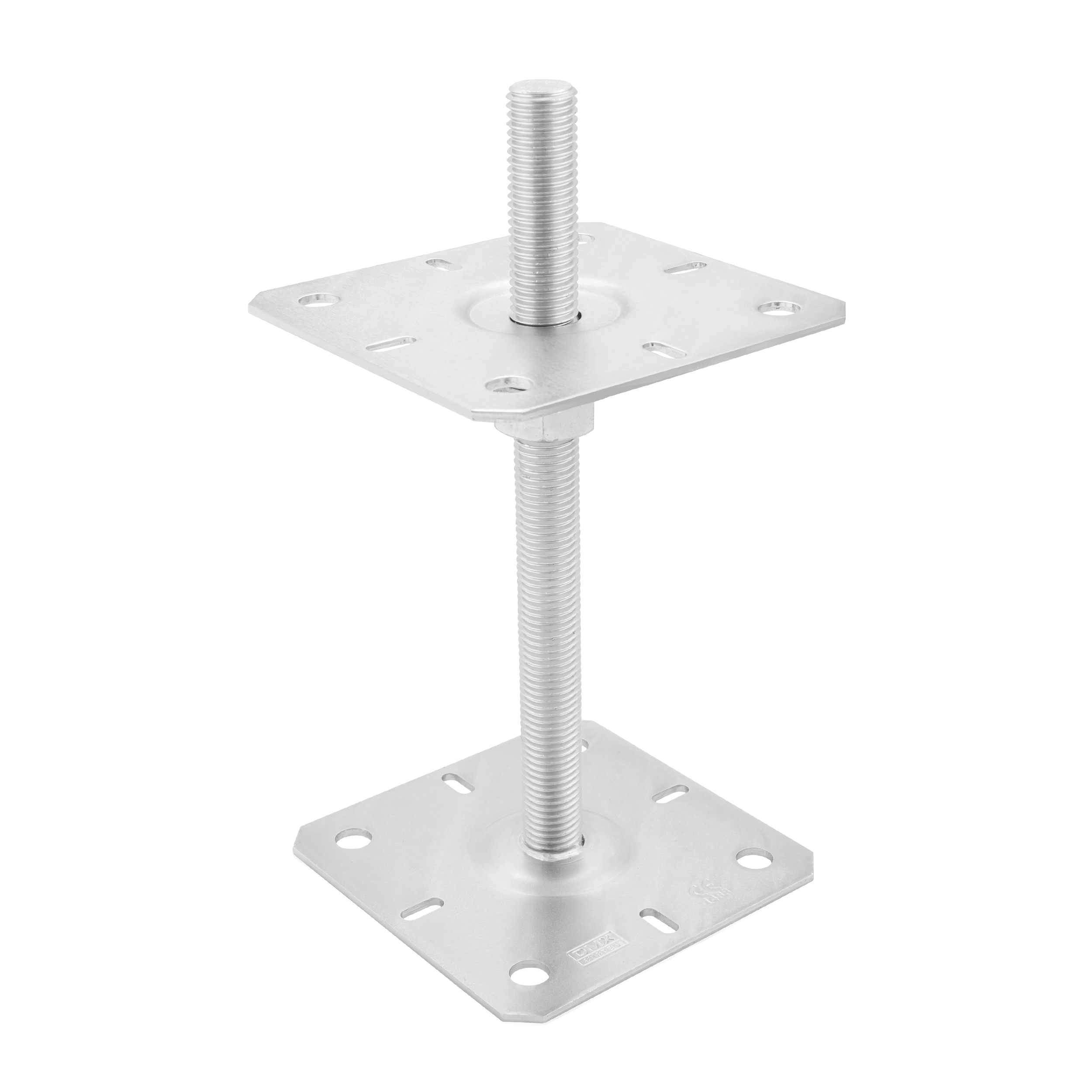 Pfostenträger verstellbar zum aufdübeln Anker mit Gewinde M20 - PSR |130x250 mm | verzinkt Flacher Gewindeanker für Mastfuß, höhenverstellbar PSR, 130x250 mm, M20, silber.
