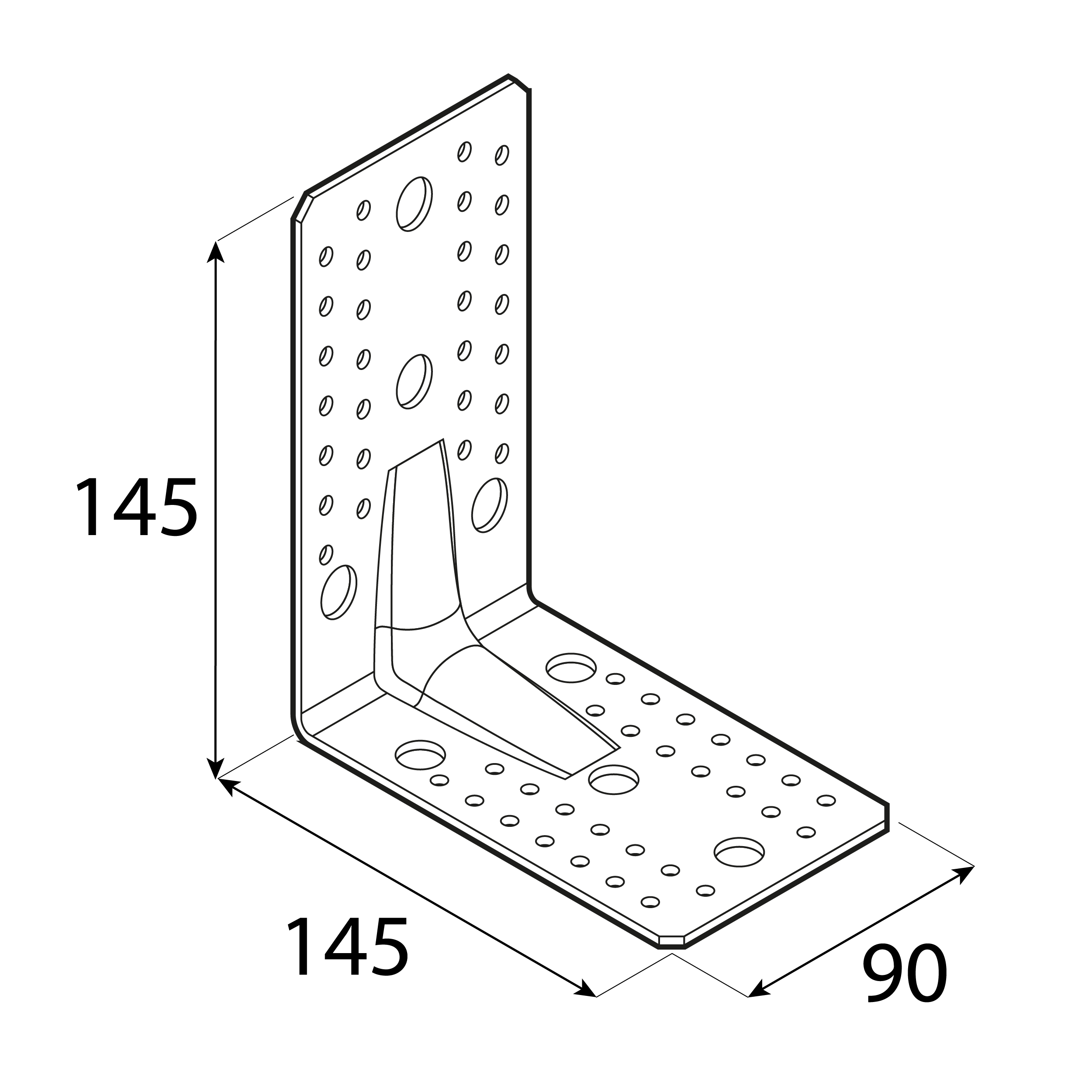 Kątownik ciesielski wzmocniony z przetłoczeniem - KP 7 | 145x145x90 mm | 2,5 mm Kątownik ciesielski wzmocniony z przetłoczeniem - KP 7 | 145x145x90 mm | 2,5 mm