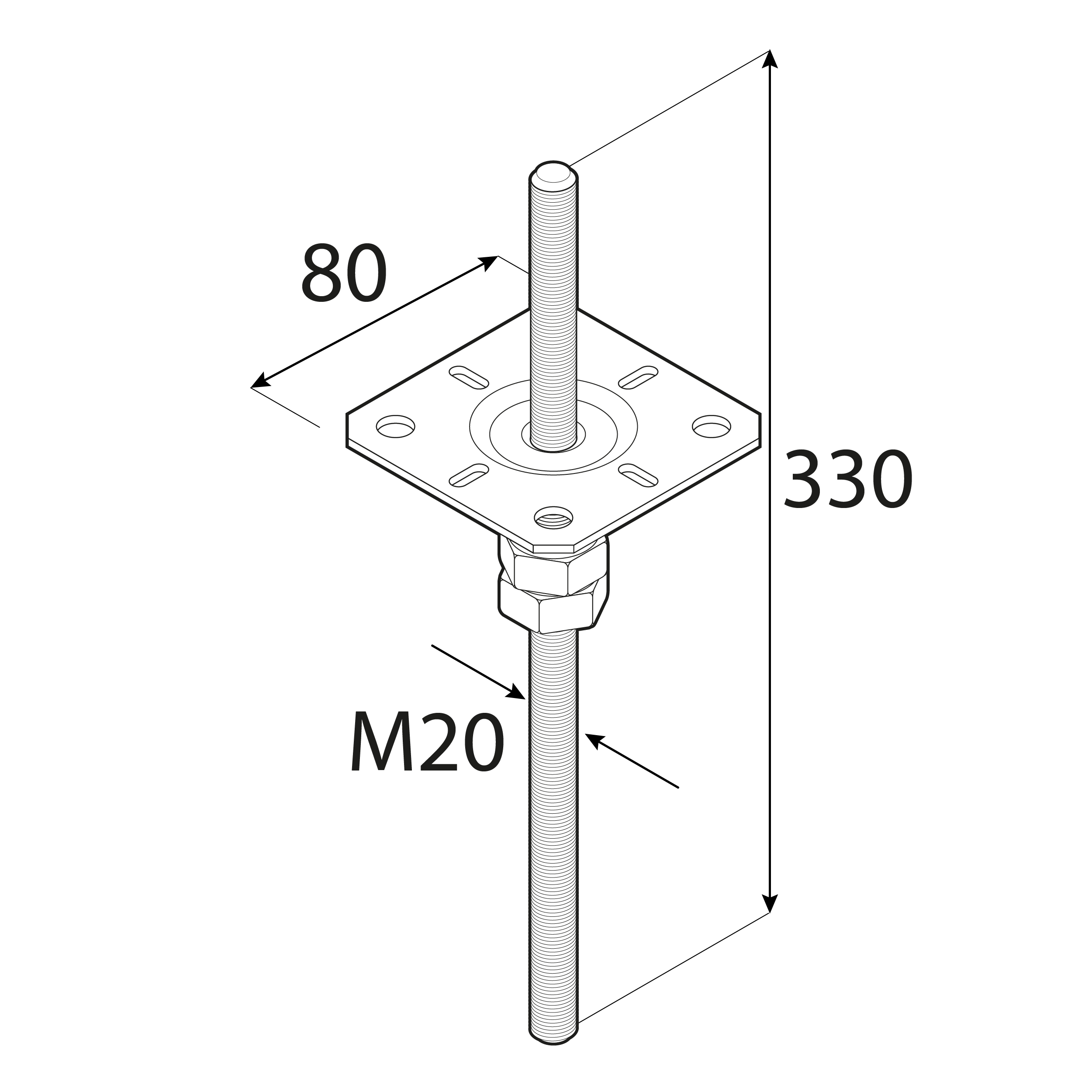Flacher Pfostenträger zum Aufdübeln höhenverstellbar mit Gewinde Pfostenanker Stützen Betonanker - PPSR | 80-90 mm | verzinkt Mastfuß, flach, verstellbar, Betongewindeanker, PPSR, 80-90 mm, 80x330 mm, Winkel 2.