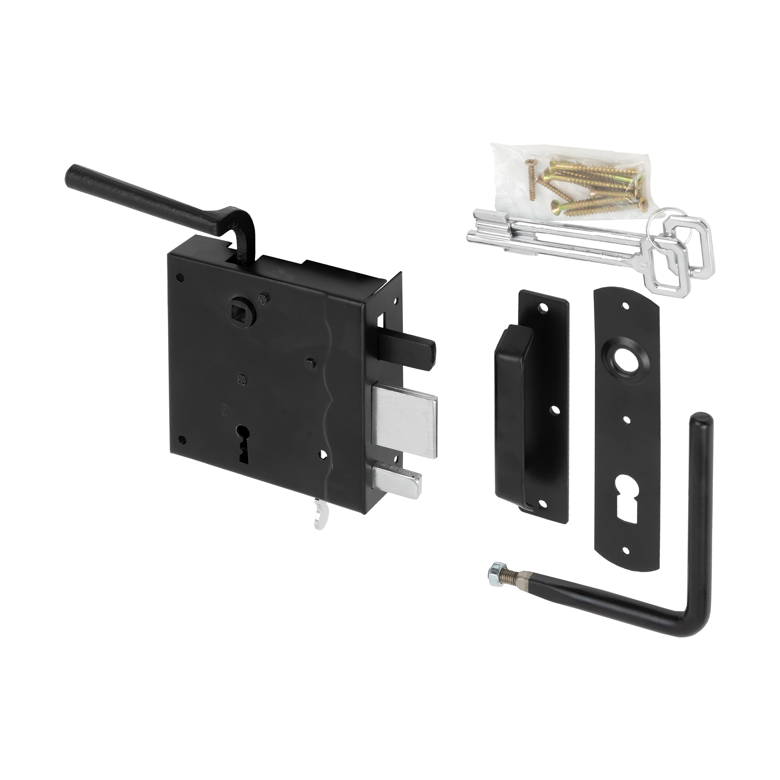 Zamek wiejski do bramy retro stalowy lewy - WHW  | Czarny | 100 mm