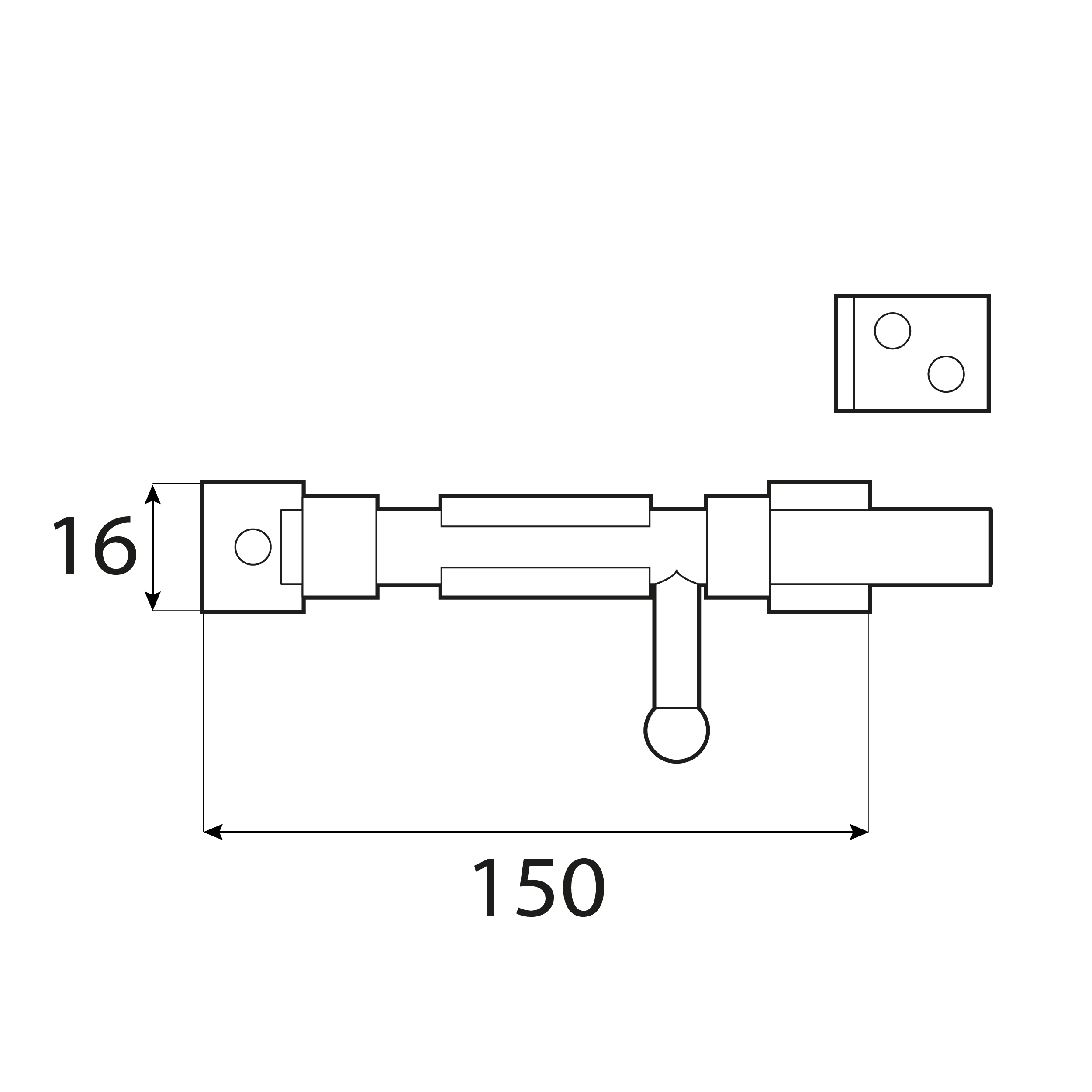 Riegel mit Rundriegel WOS 150, 150 mm, schwarz, 150x16 mm 2.