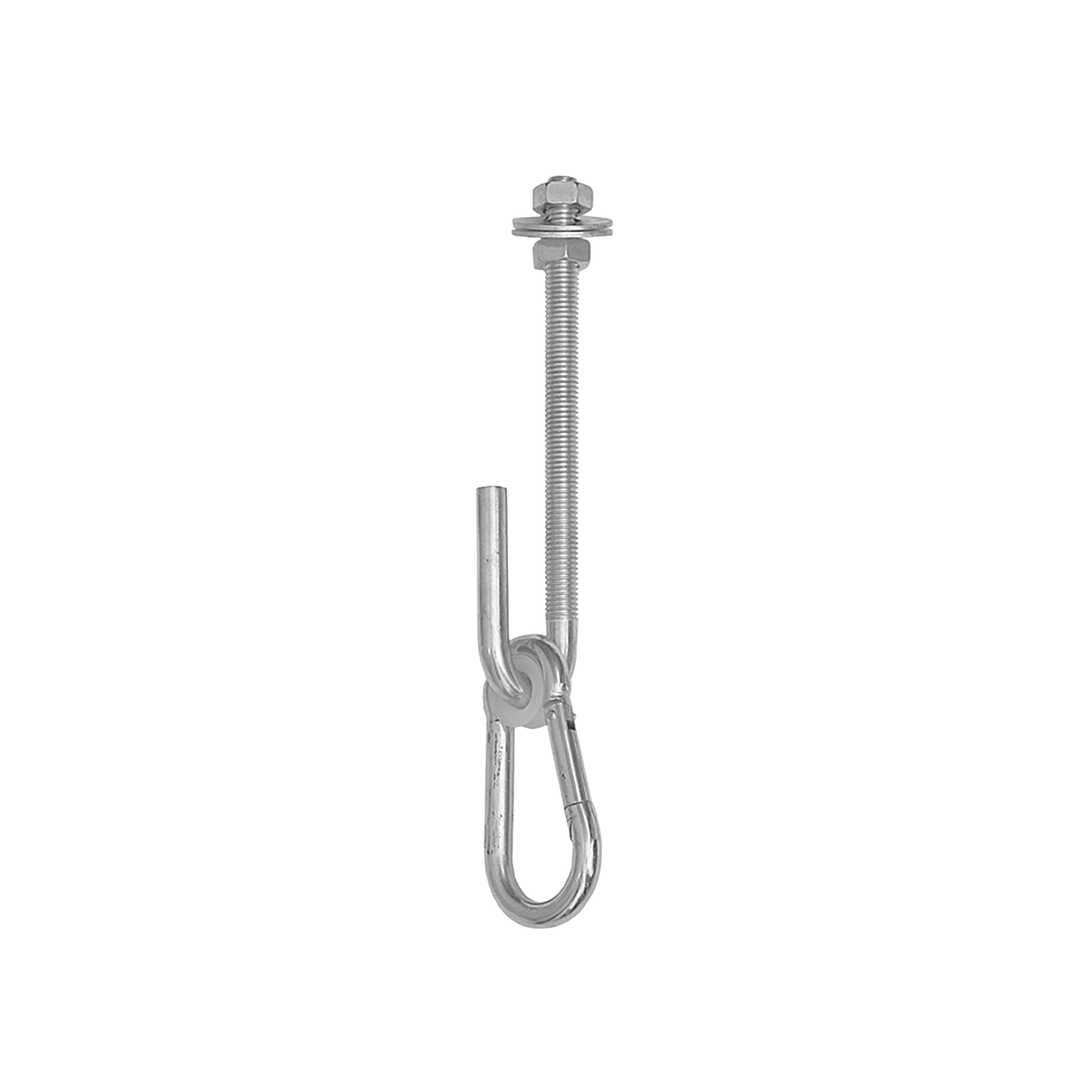 Schaukelhaken mit Karabiner Typ B - MHB | 130 mm | M12 Schaukelhaken mit Karabiner, Schlingenbefestigung Typ B MHB, 130 mm, M12, Silber, Kohlenstoffstahl, inklusive.