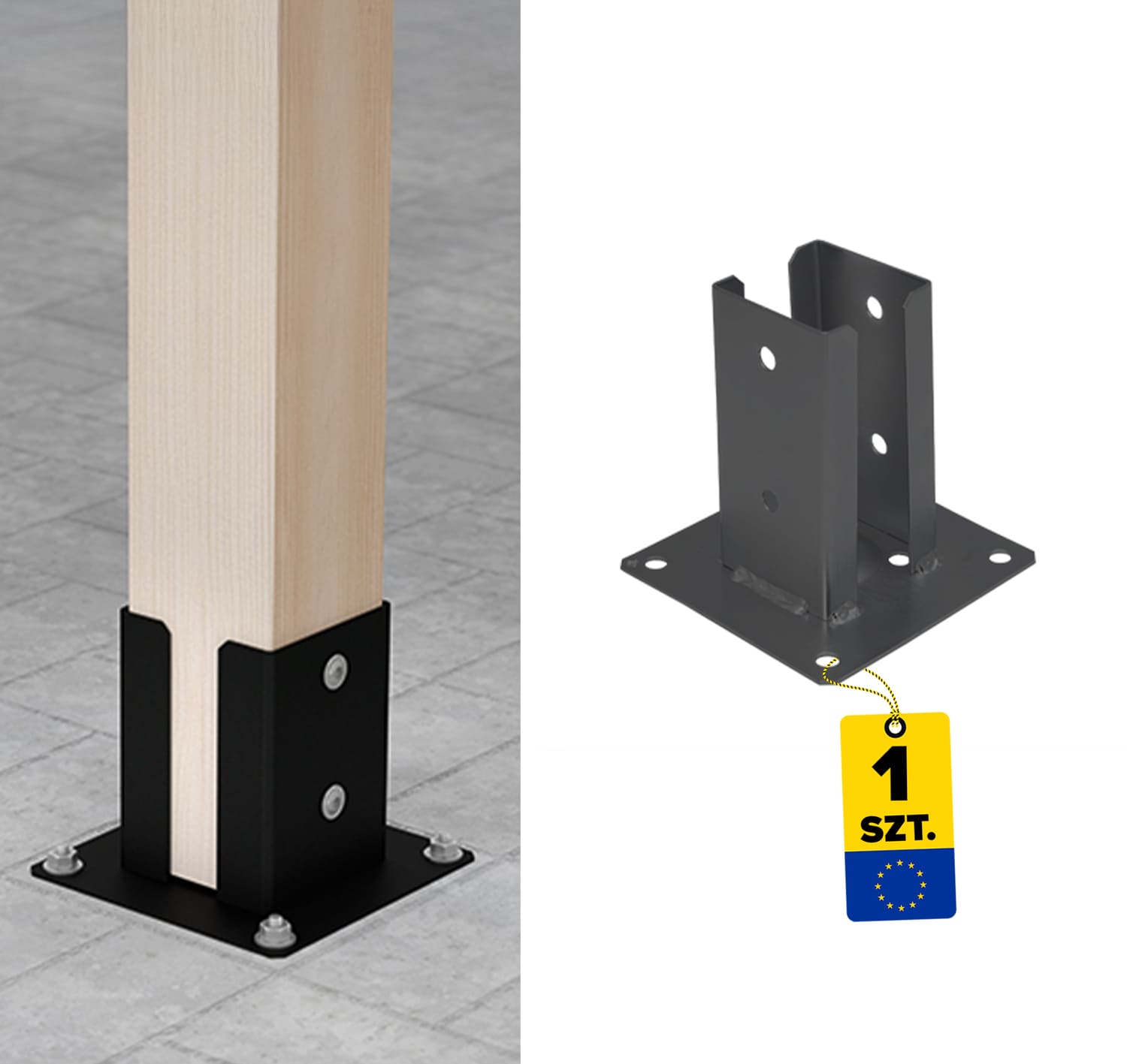 Pfostenträger zum aufdübeln Aufschraubhülse doppelt mit rechteckiger Grundplatte - PSPD | 70 mm | Anthrazit Säulenfuß, doppelt verschraubter Anker mit rechteckigem Sockel PSPD, 70 mm, Anthrazit.