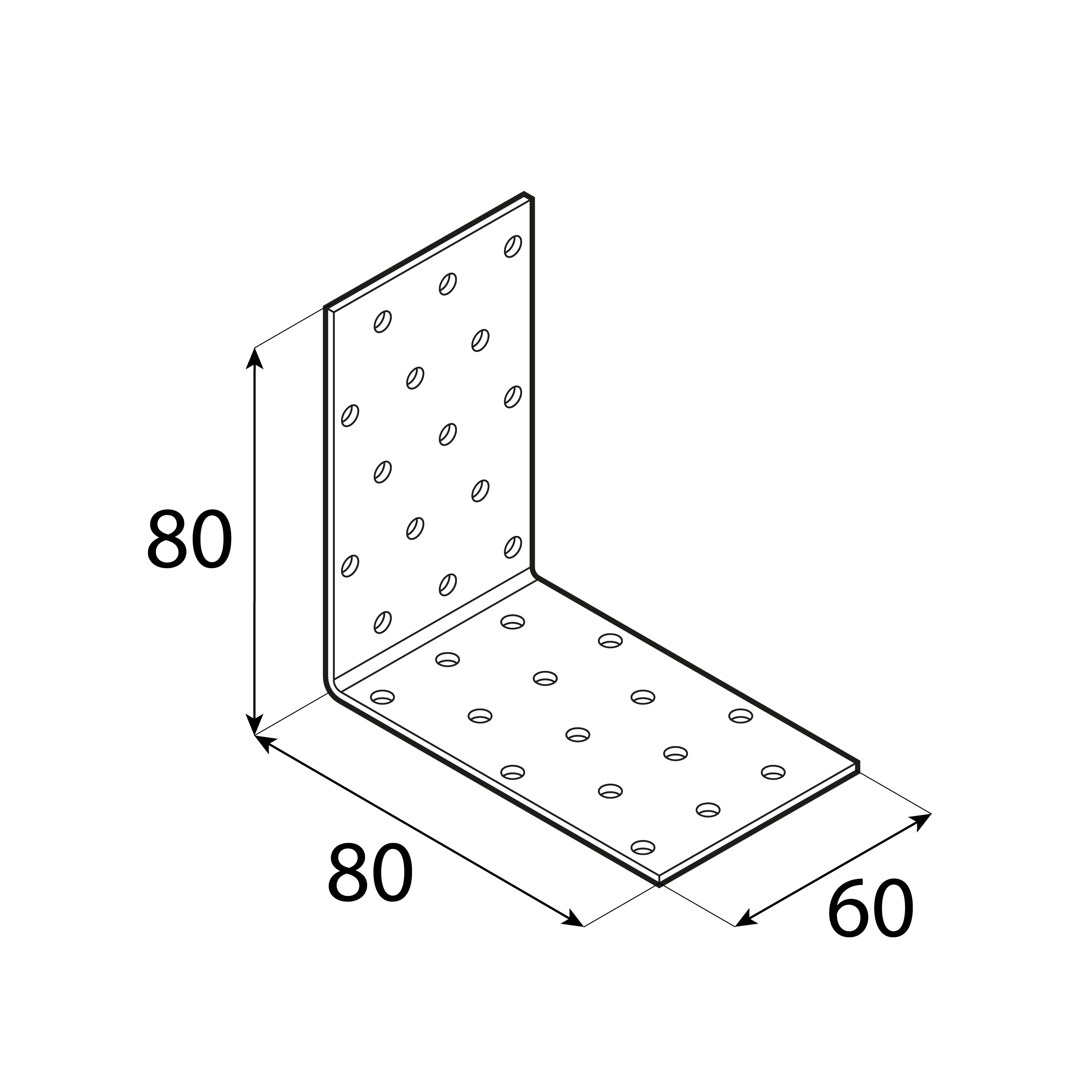 Kątownik montażowy stalowy uniwersalny  - KM 8 | 80x80x60 mm | 20 szt