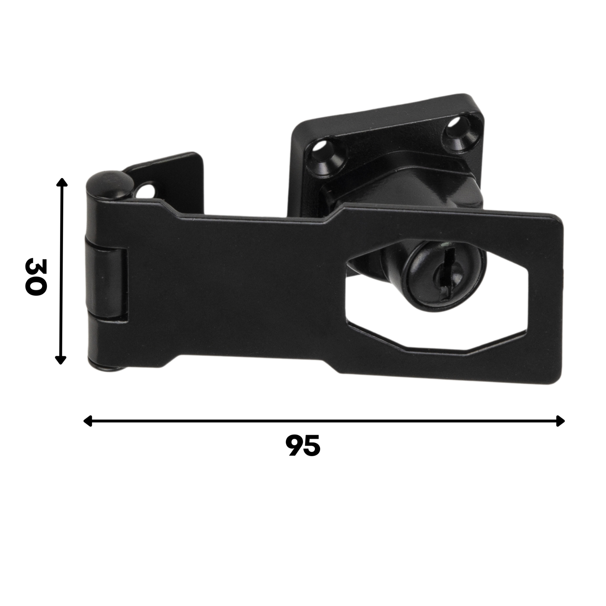 Schlüsselschloss für Gartentore - WHK | schwarz | 95 mm Klappschlüsselschloss für WHK-Tor, schwarz, 95 mm, 95x30 mm, Baustahl DC01 2.