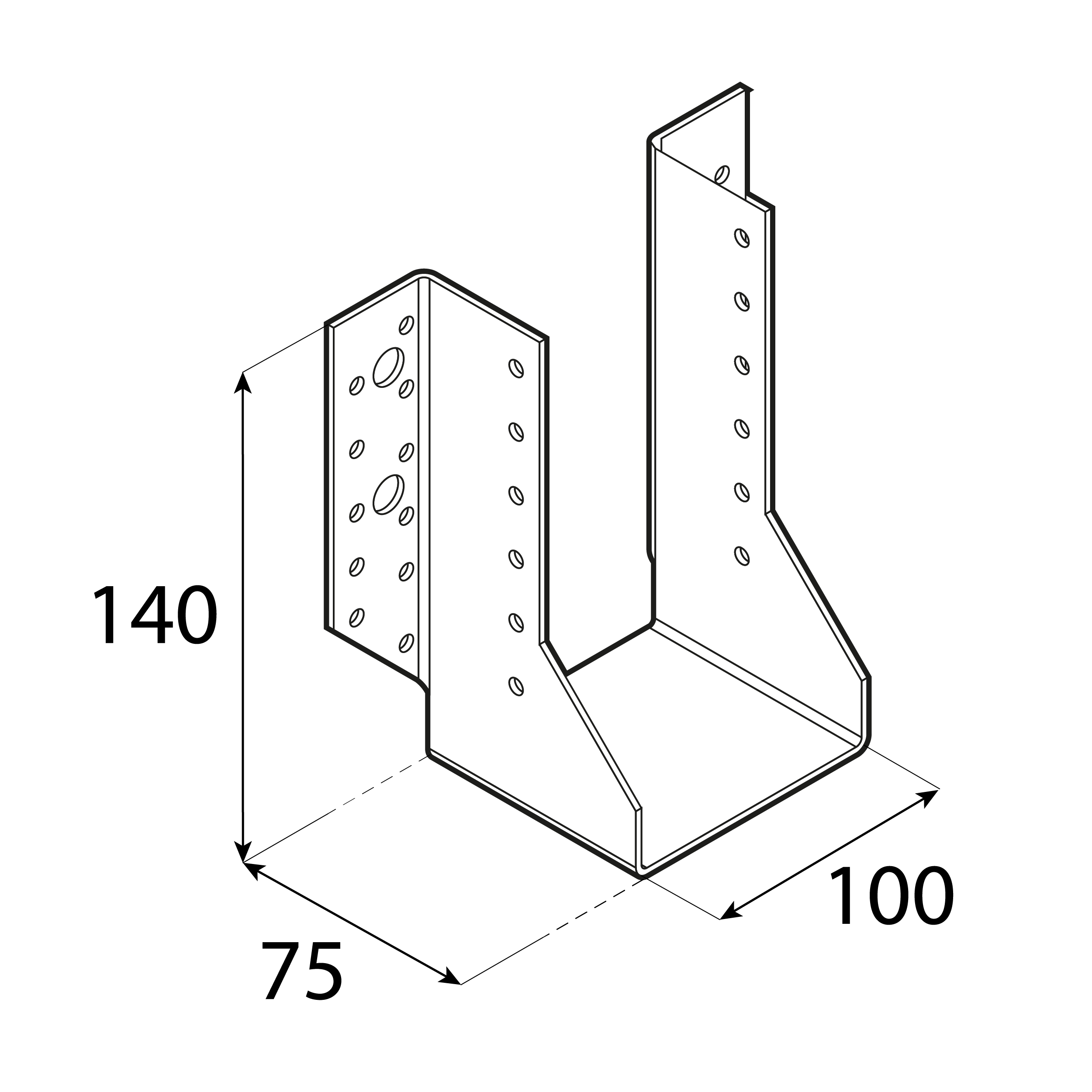 Balkenschuh Balkenträger Trägerschuh Holzverbinder - WB 30 | 100x140x75 mm | feuerverzinkt Balkenaufhänger Holzbalkenhalter WB 30, 100x140x75 mm, silber, 100x140x75x2,0 mm, Baustahl DX51D 2, Schuss 1.