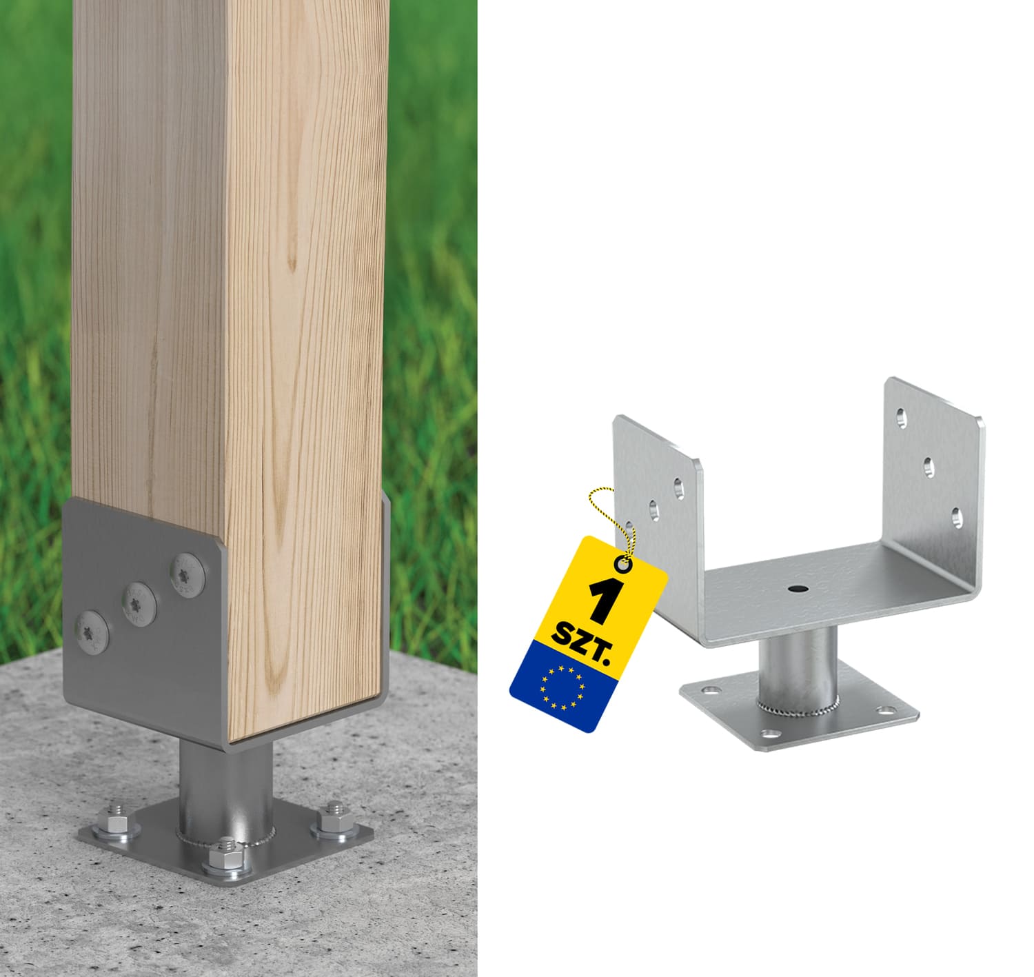 Pfostenträger zum aufdübeln U-Form mit Rohr - PMFU | 160 mm | 163 mm | verzinkt Säulenfuß-U-Anschraubanker mit PMFU-Rohr, 160 mm, 163 mm, silber.