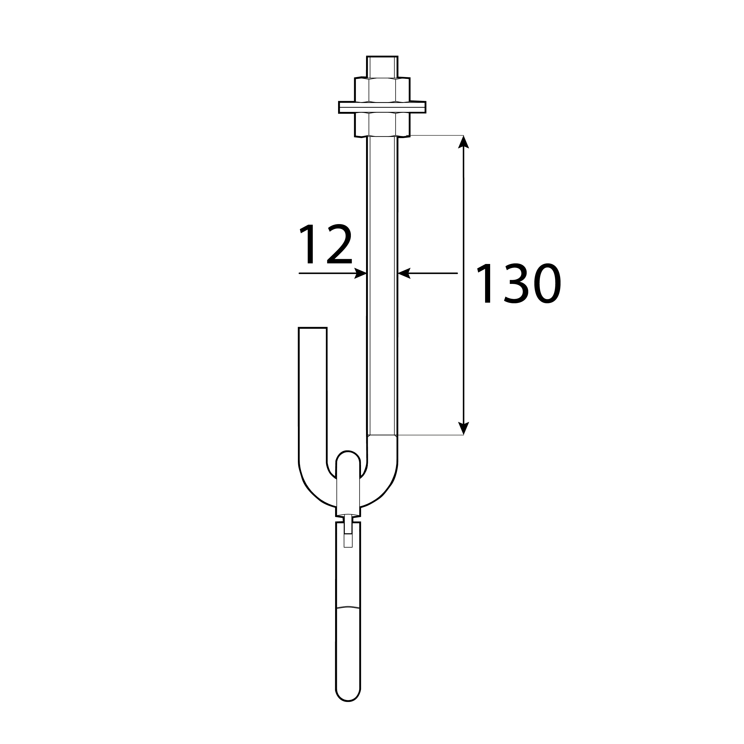 Schaukelhaken mit Karabiner Typ B - MHB | 130 mm | M12 Schaukelhaken mit Karabiner, Schlingenbefestigung Typ B MHB, 130 mm, M12, Silber, Kohlenstoffstahl, Schuss 1.