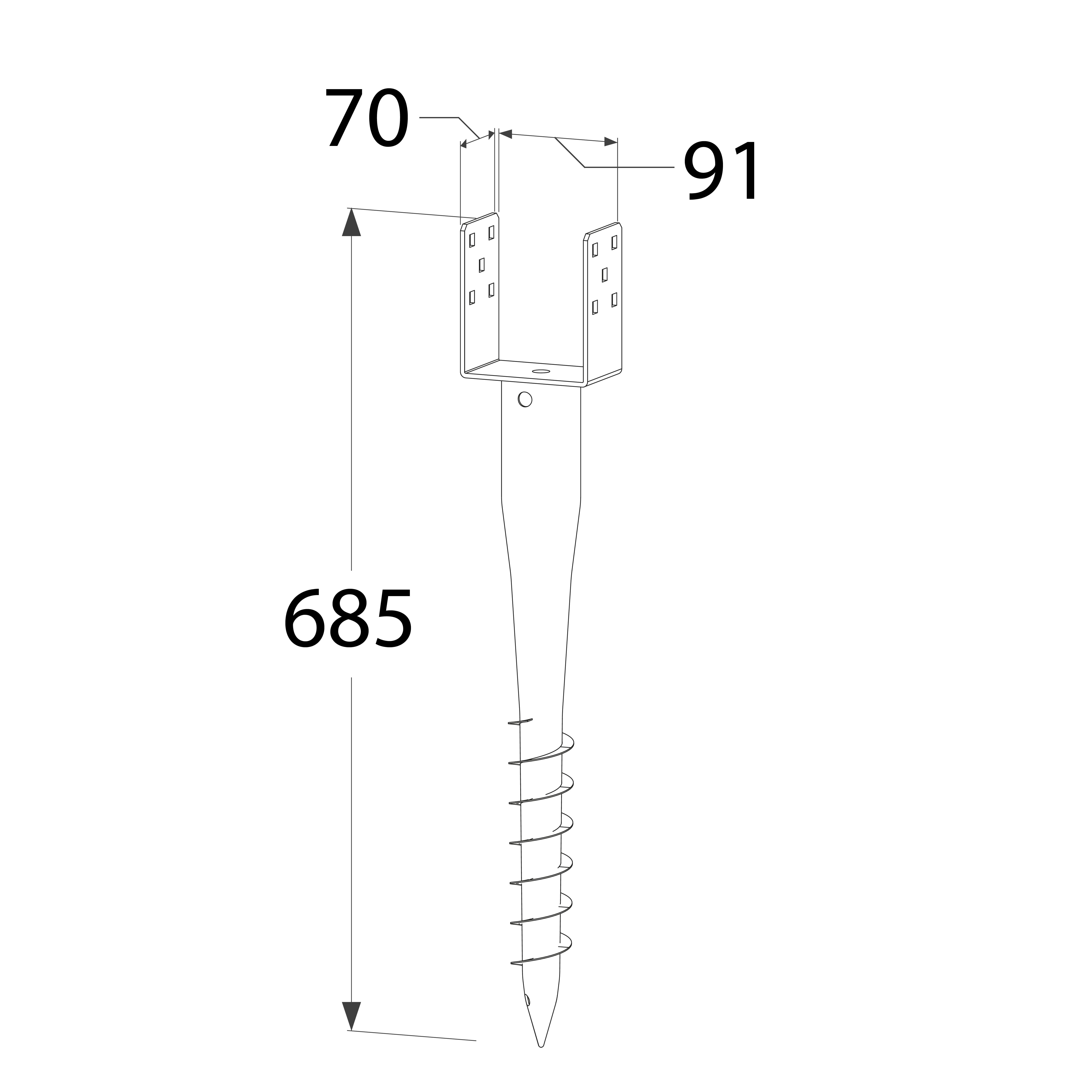 Podstawa słupa wkręcana do gruntu świder - PWU | 90x685 mm Podstawa słupa wkręcana do gruntu świder - PWU | 90x685 mm