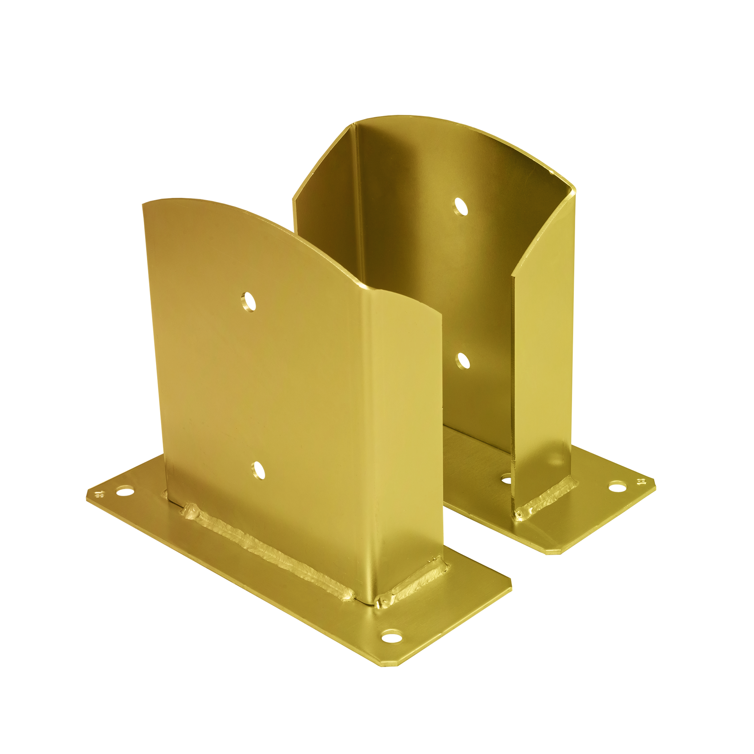 Pfostenträger zum aufdübeln Aufschraubhülse geteilt mit rechteckiger Grundplatte - PSD | 160 mm | Gold Säulenfuß geteilter Schraubanker mit rechteckiger Basis PSD, 160 mm, Gold, 161x200x3,0 mm 2.