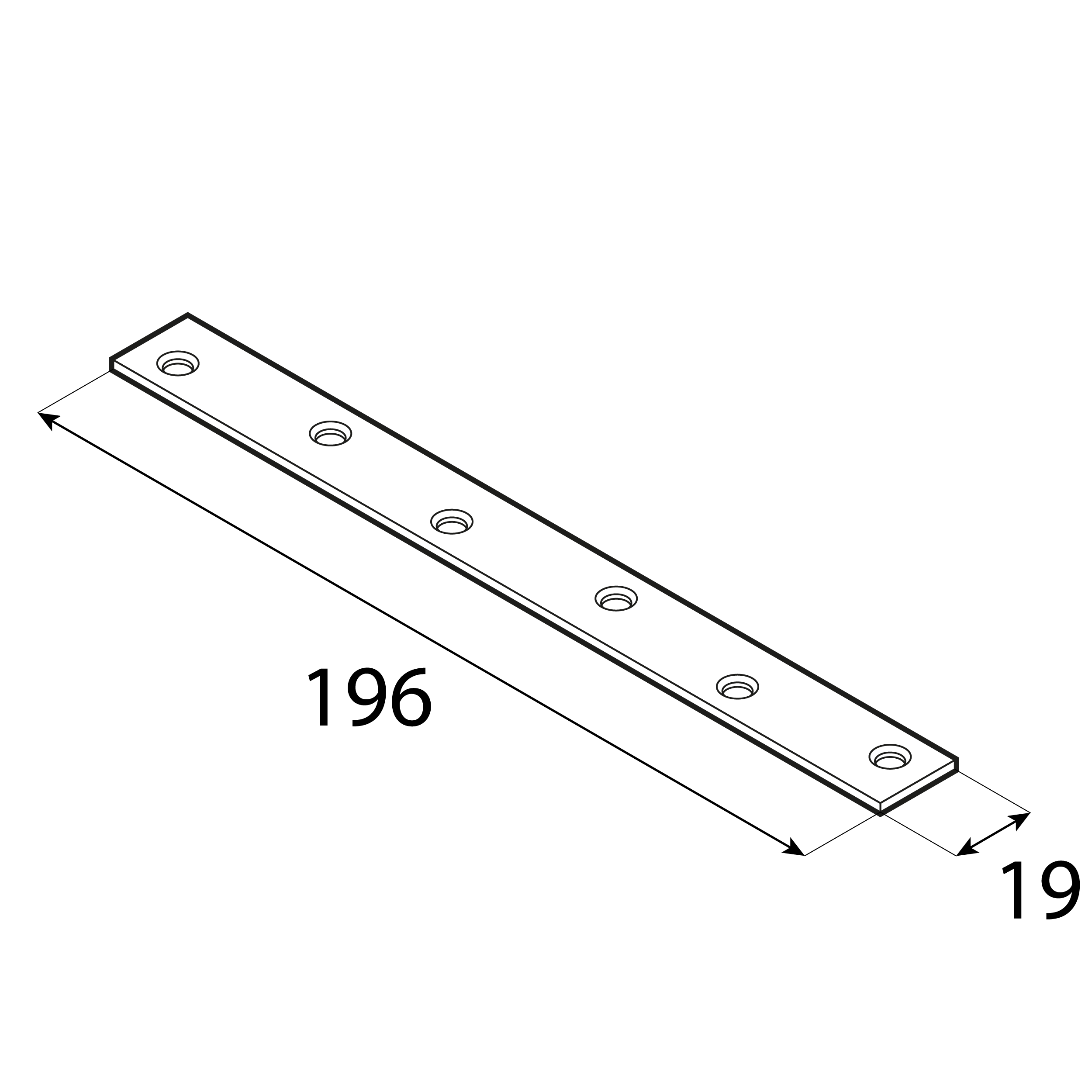 Flachverbinder schmal universal Lochplatte Verbindungsblech verzinkt - LW 200 | 196x19 mm | 20 Stück Schmaler Universal-Stahlverbinder LW 200, 196x19 mm, 20 Stk., 196x19x2,0 mm, DC01 Baustahl, silber.