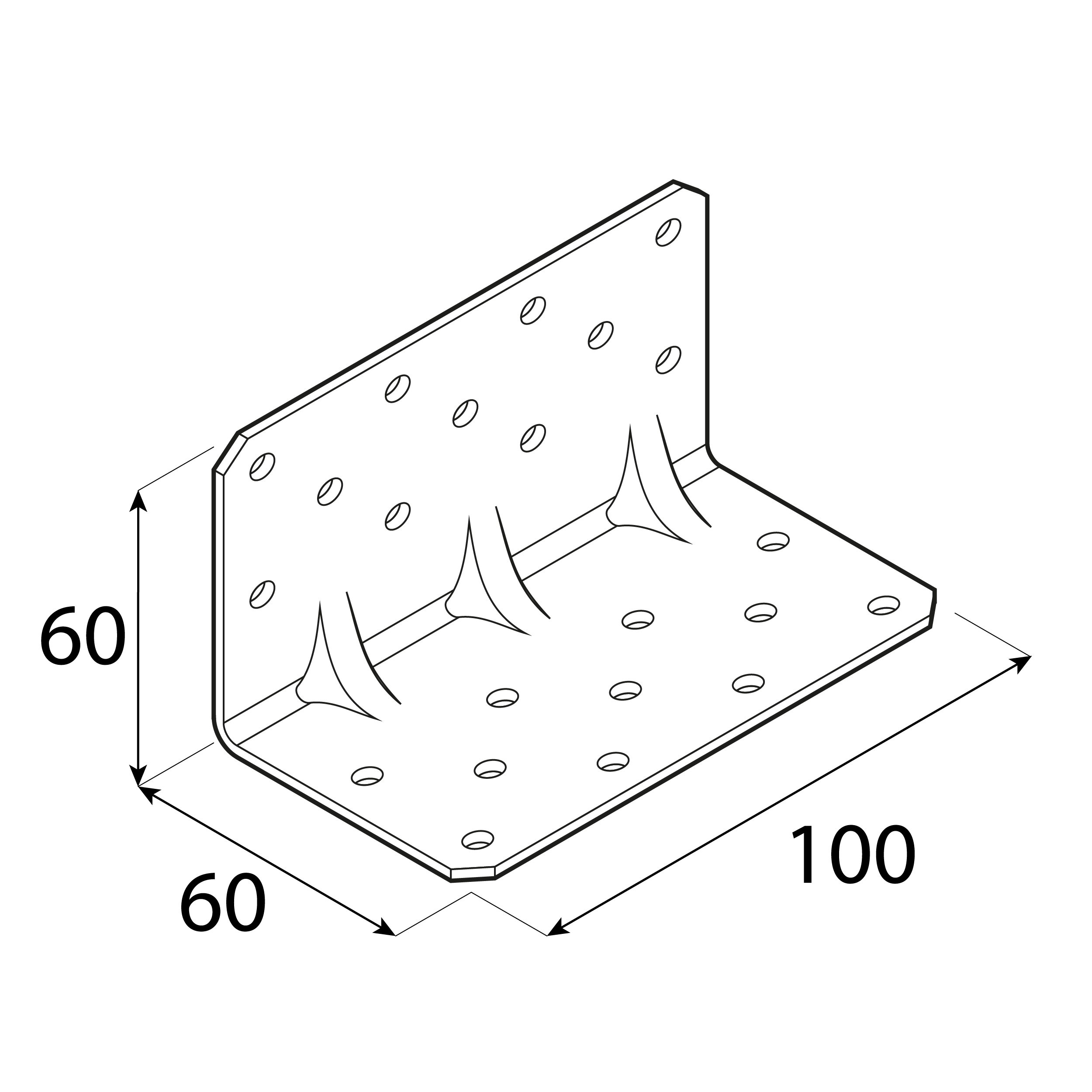 Kątownik ciesielski wzmocniony z przetłoczeniem - KPK 4 | 65x65x100 mm | 2,5 mm