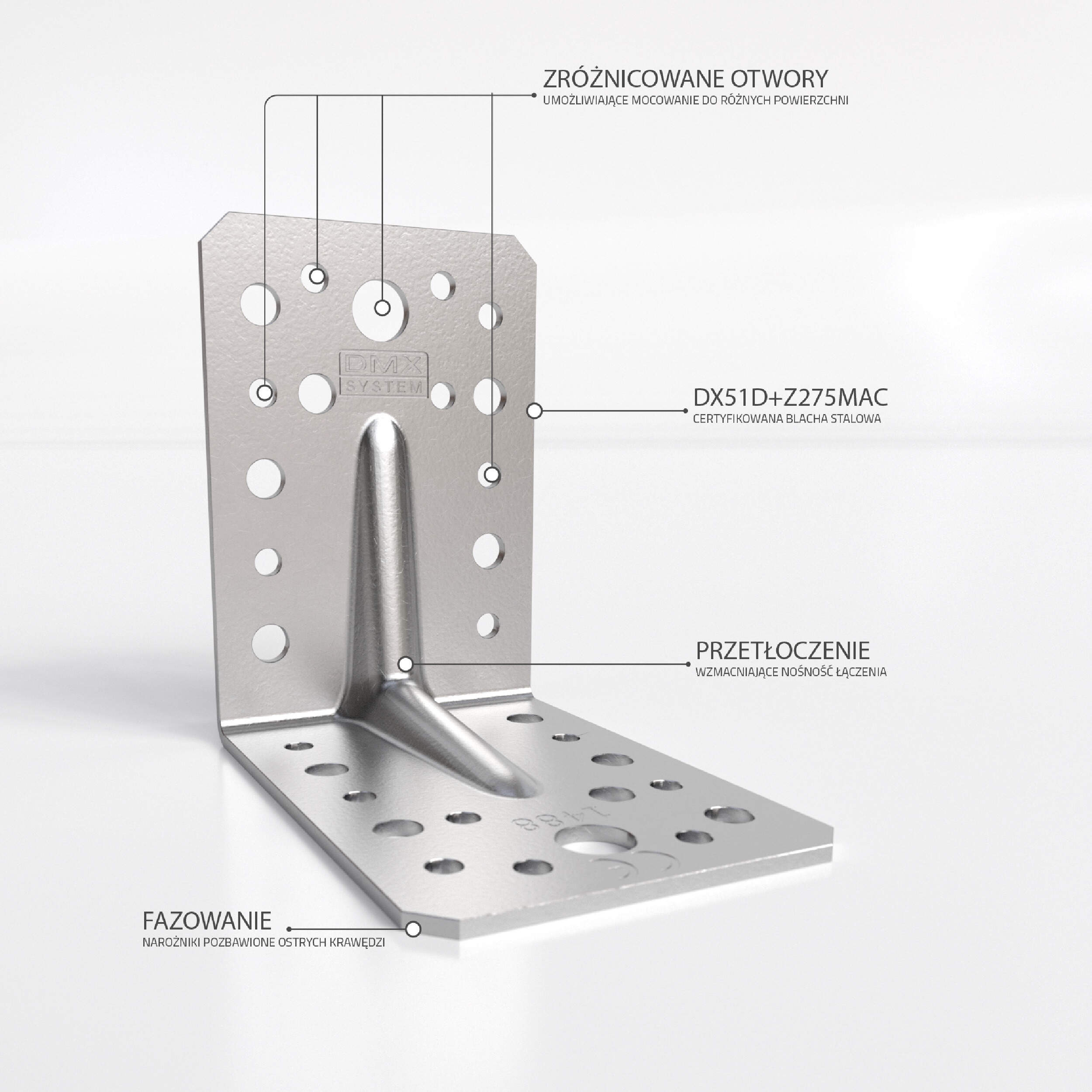 Kątownik ciesielski wzmocniony z przetłoczeniem - KP 1 | 90x90x65 mm | 2,5 mm Kątownik ciesielski wzmocniony z przetłoczeniem - KP 1 | 90x90x65 mm | 2,5 mm