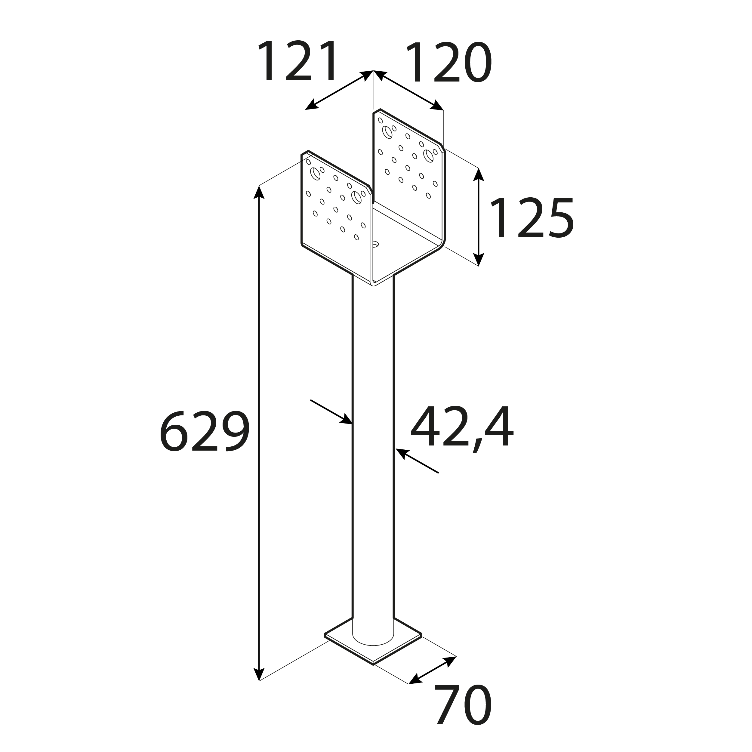 Podstawa słupa typ U wielopunktowa długa rura - PSS 120 R500 | 120x629 mm Podstawa słupa typ U wielopunktowa długa rura - PSS 120 R500 | 120x629 mm