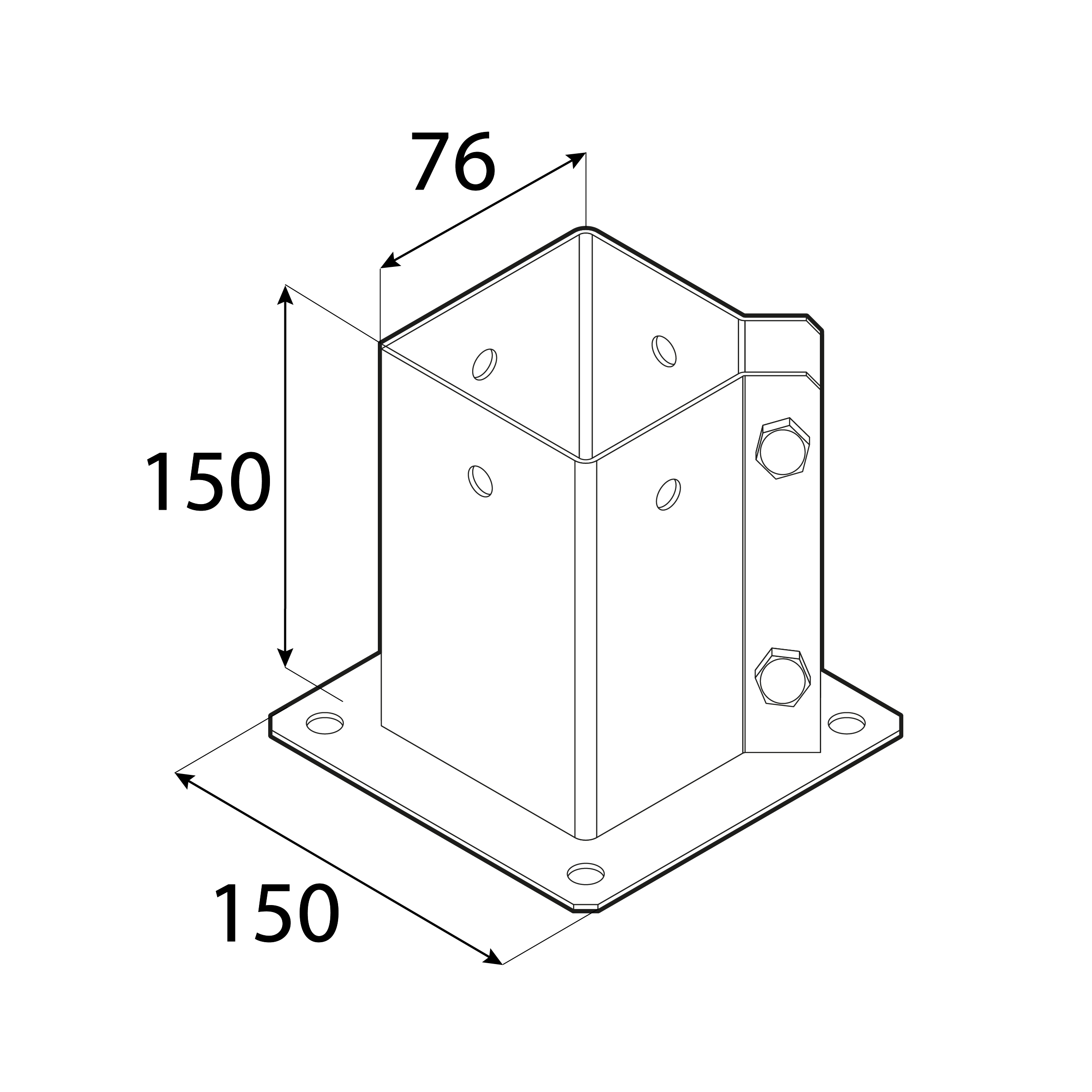 Podstawa słupa z podstawą prostokątną regulowana - PSPA | 75 mm | Srebrny