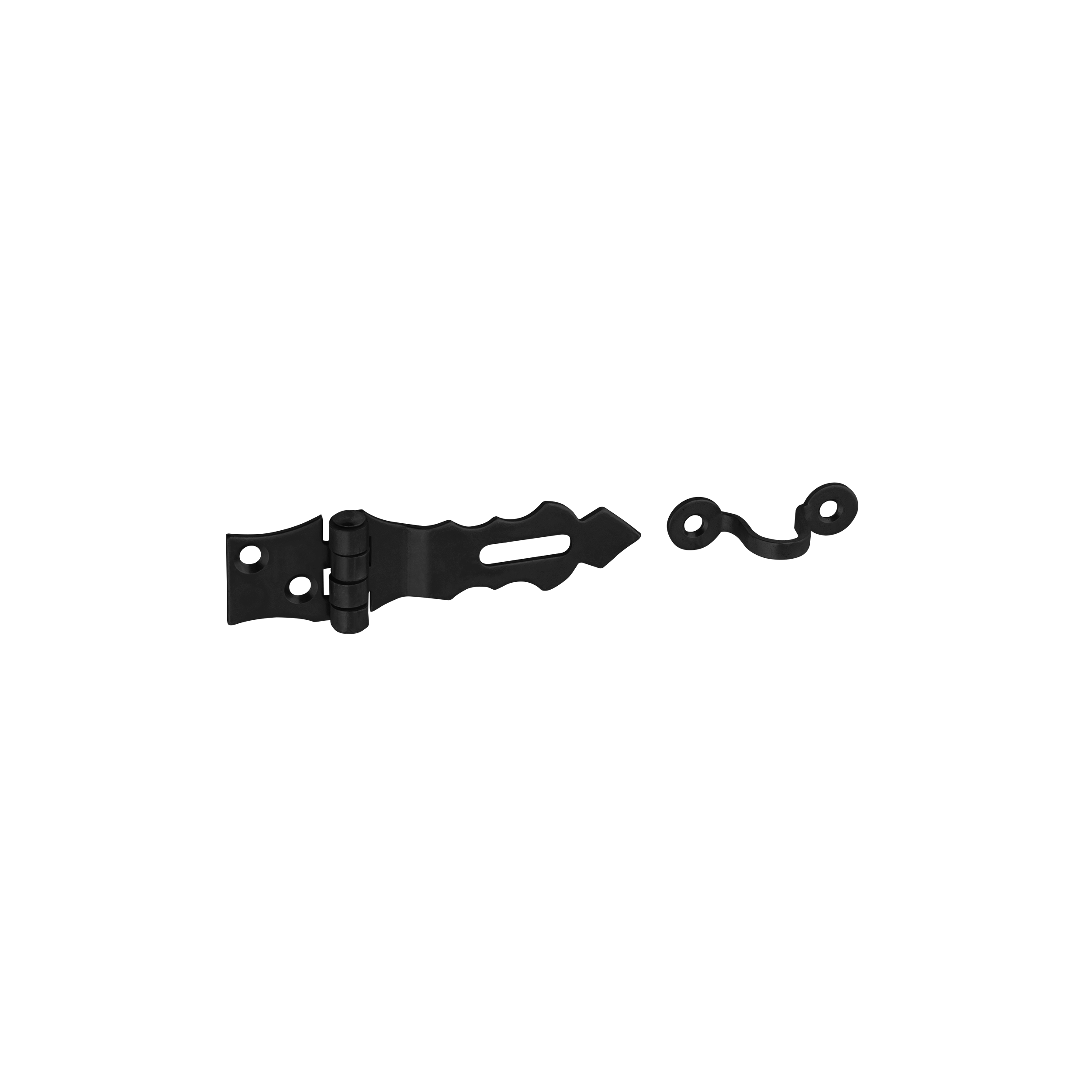 Dekorative Überfalle - ZOZ | schwarz | 75 mm Zierscharnier mit Verschluss ZOZ, schwarz, 75 mm, 75x30x2,0 mm, DC01-Baustahl.