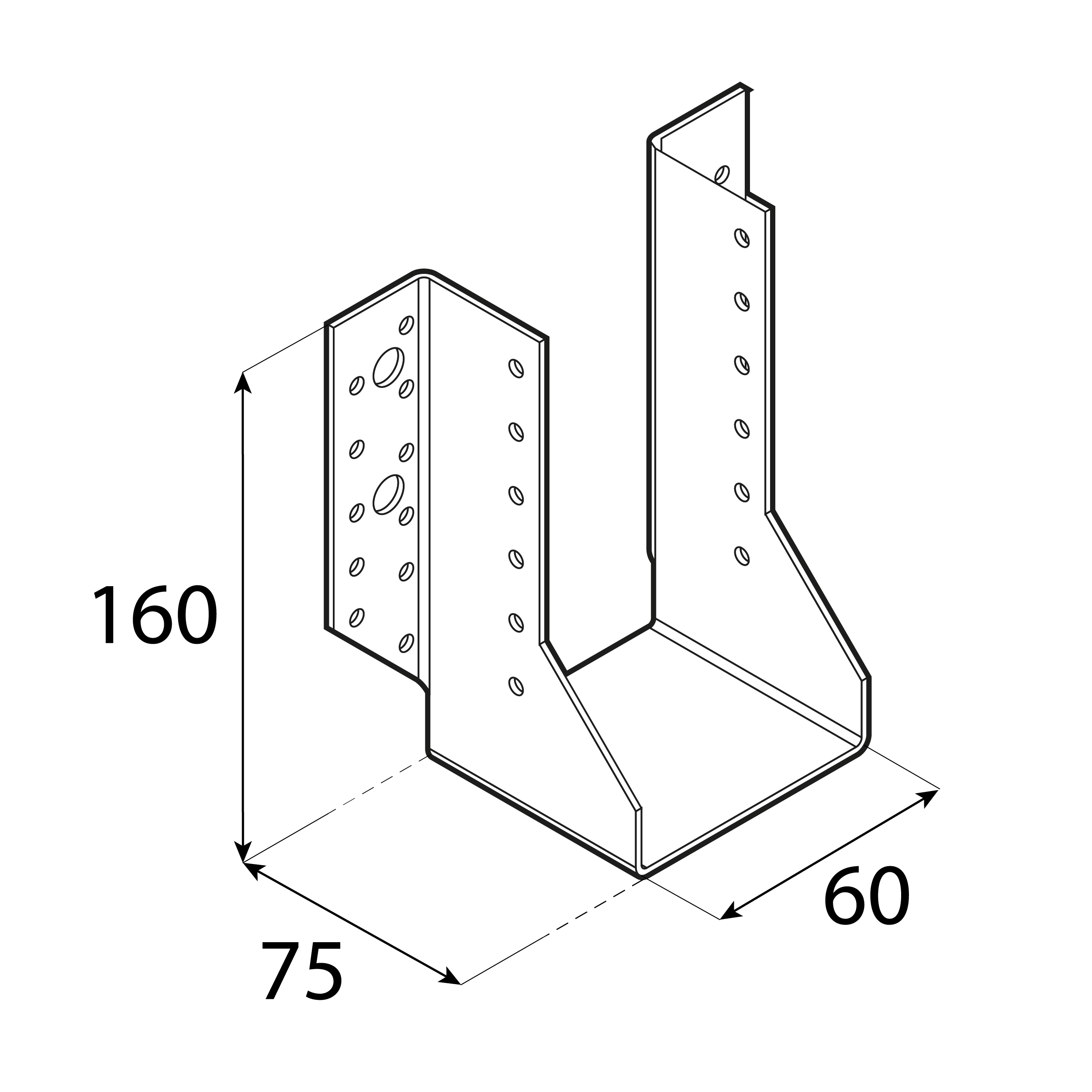 Balkenschuh Balkenträger Trägerschuh Holzverbinder - WB 16 | 60x160x75 mm | feuerverzinkt Balkenaufhänger Holzbalkenhalter WB 16, 60x160x75 mm, silber, 60x160x75x2,0 mm, Baustahl DX51D 2, Schuss 1.