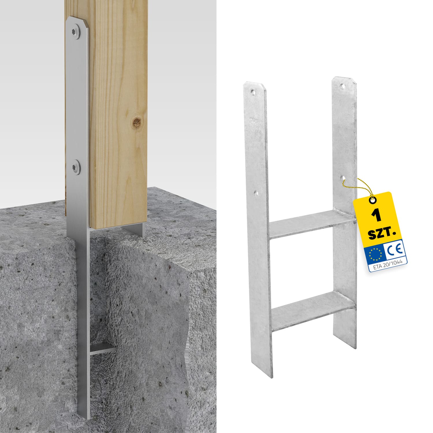 H Anker zum Einbetonieren zum Einmauern Pfostenanker Stützen Betonanker - PSH | 200x600 mm | feuerverzinkt H-Säulenfuß zum Einbetten von PSH, 200x600 mm.