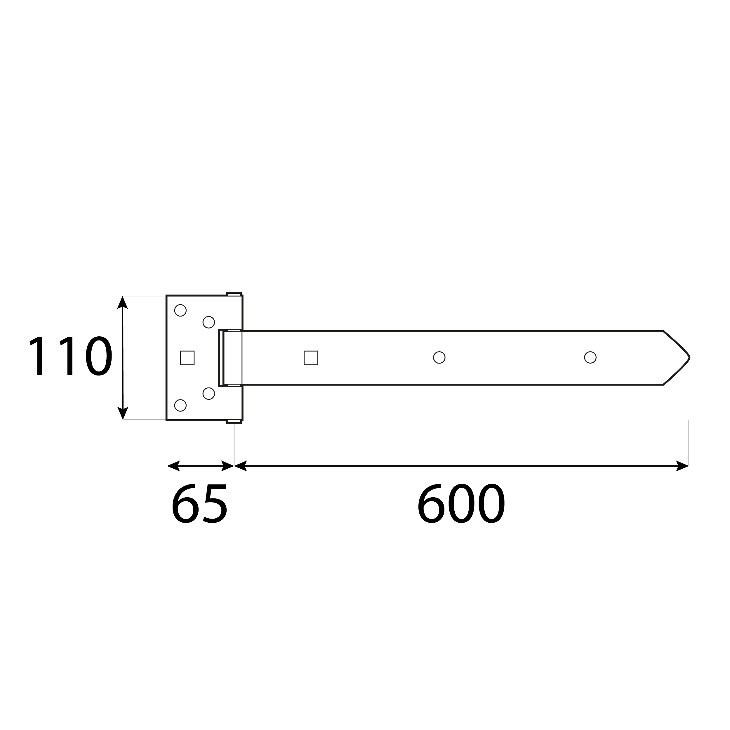 Torband Schwerlast lang Scharnier - ZBW | schwarz | 600 mm Langes Torscharnier fĂŒr Rollladentor ZBW 600, 600 mm, schwarz, 600x65x110x4,0 mm, DC01 2 Baustahl.