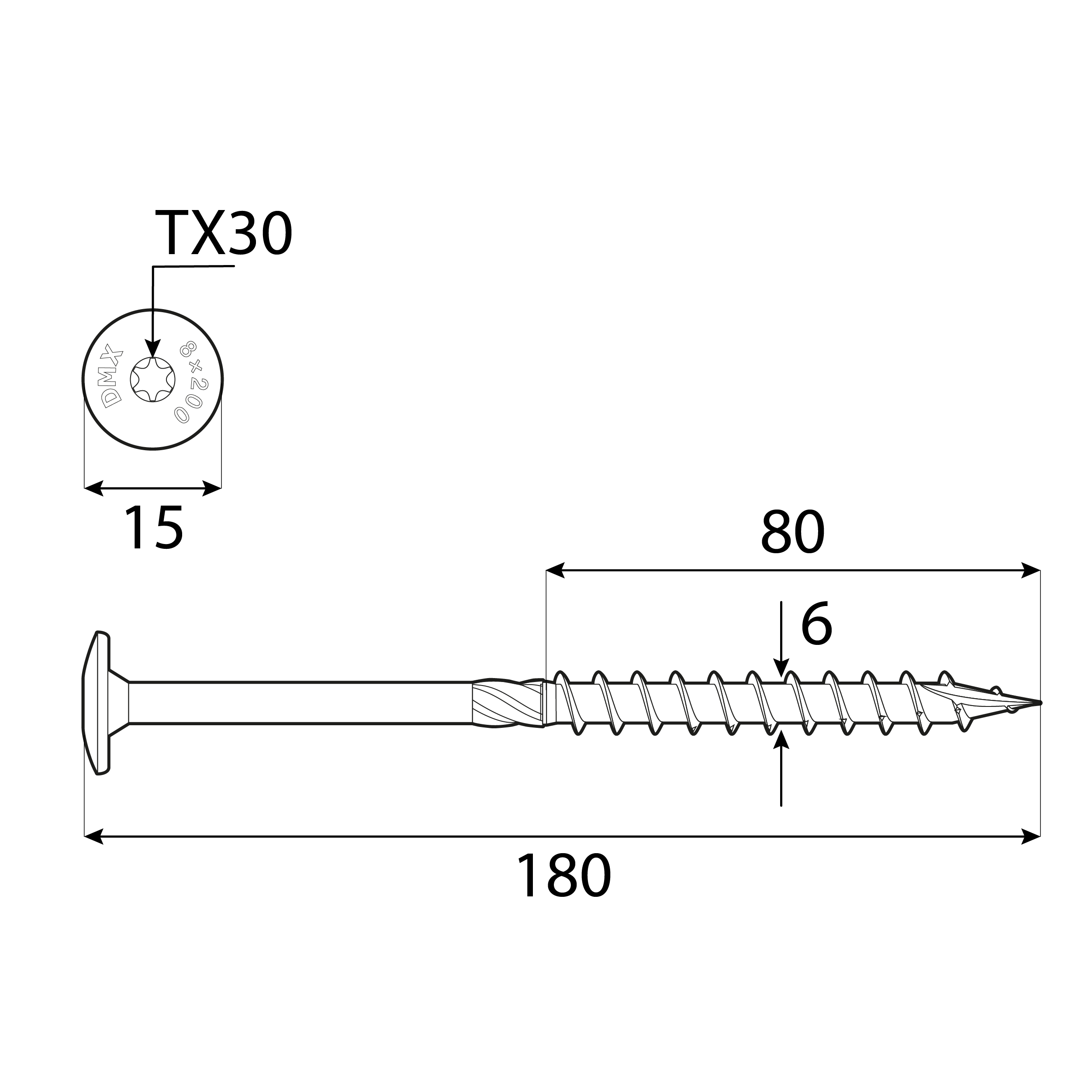 Wkręty ciesielskie do drewna talerzowe TORX - CT | 6 x 180 mm | Złoty | 100 szt
