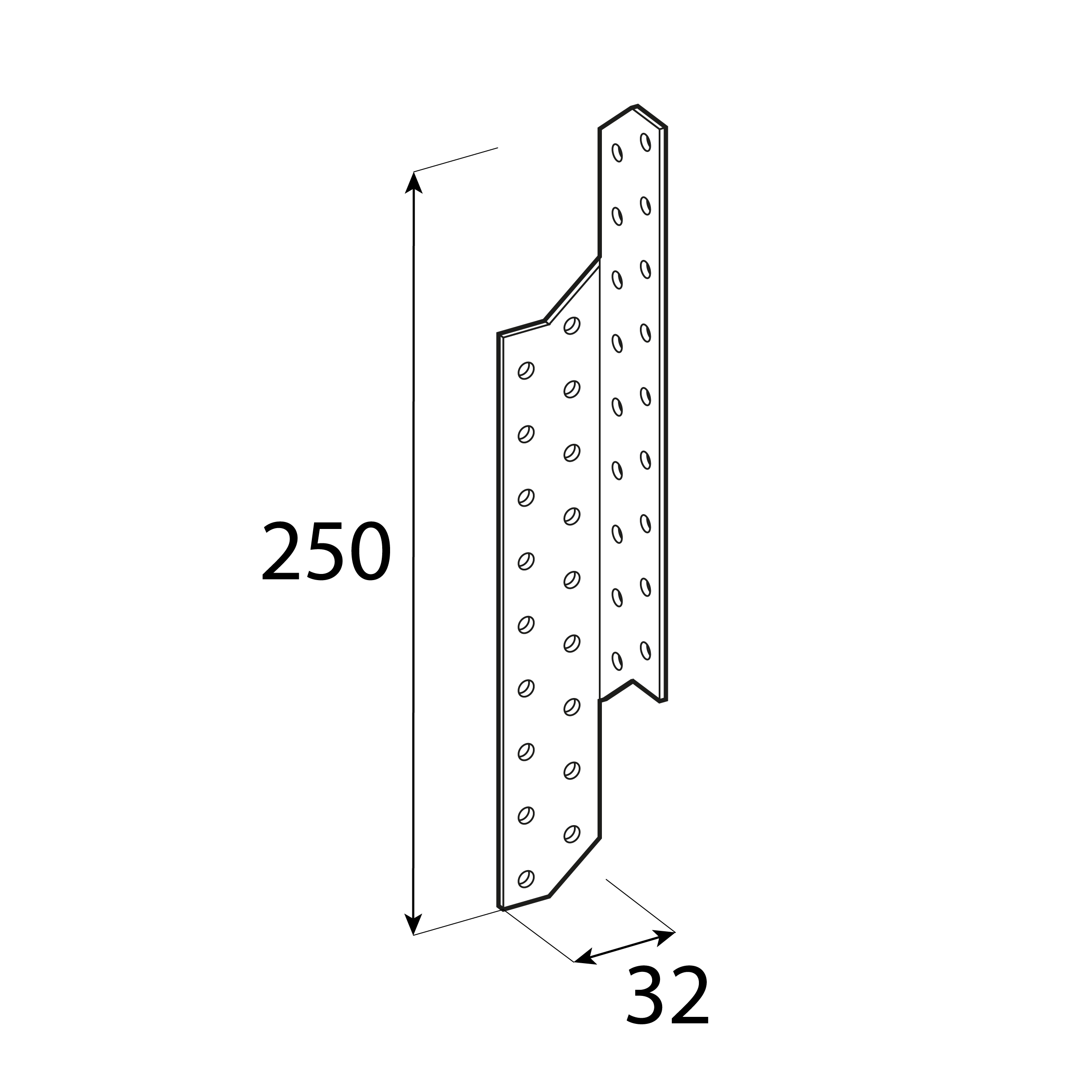 Łącznik krokwiowy lewy - LK 5 | 250x32 mm | 2 mm Łącznik krokwiowy lewy - LK 5 | 250x32 mm | 2 mm