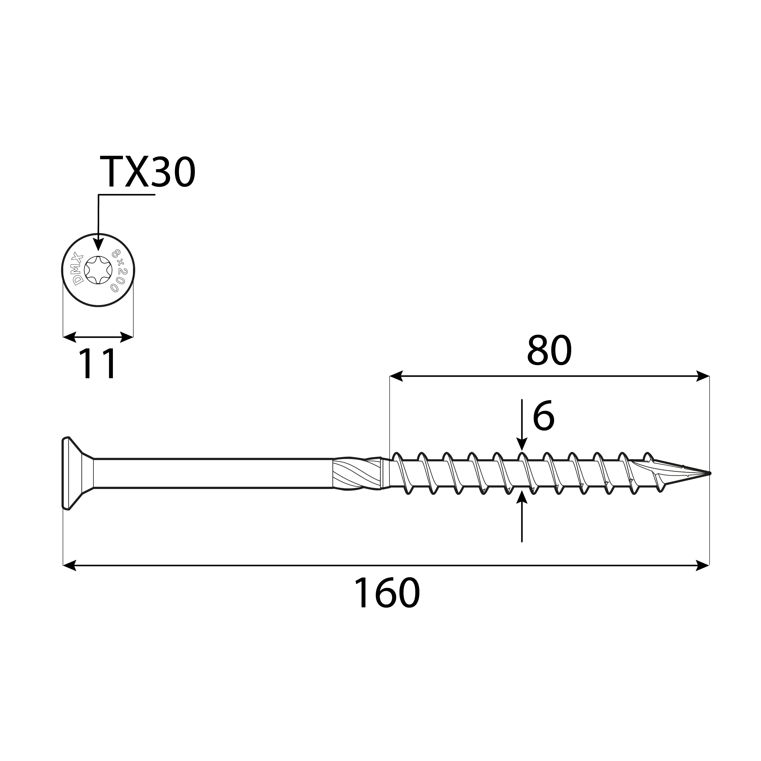 Wkręty ciesielskie do drewna stożkowe TORX - CS | 6 x 160 mm | Złoty | 100 szt Wkręty ciesielskie do drewna stożkowe TORX - CS | 6 x 160 mm | Złoty | 100 szt