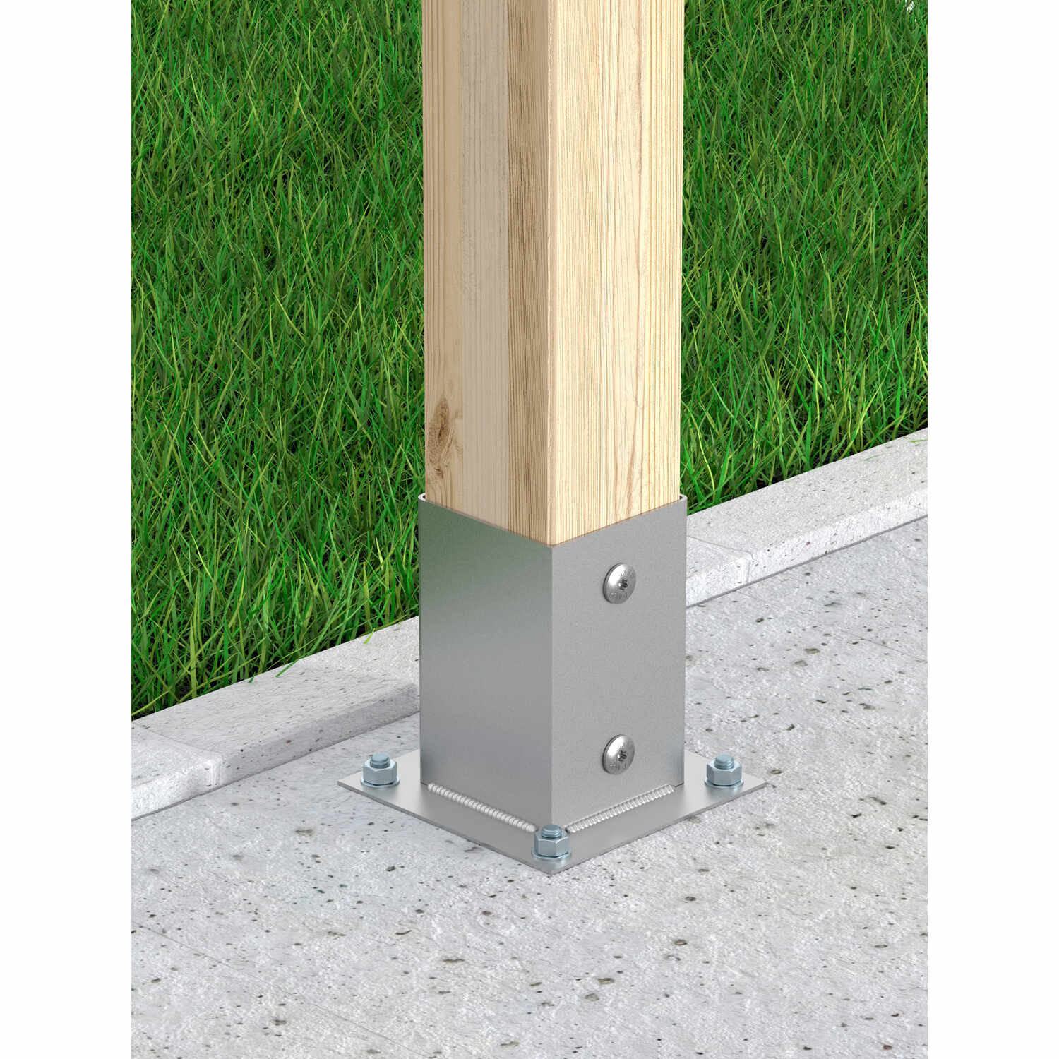 Podstawa słupa kotwa przykręcana z podstawą prostokątną - PSP | 120 mm | Srebrny