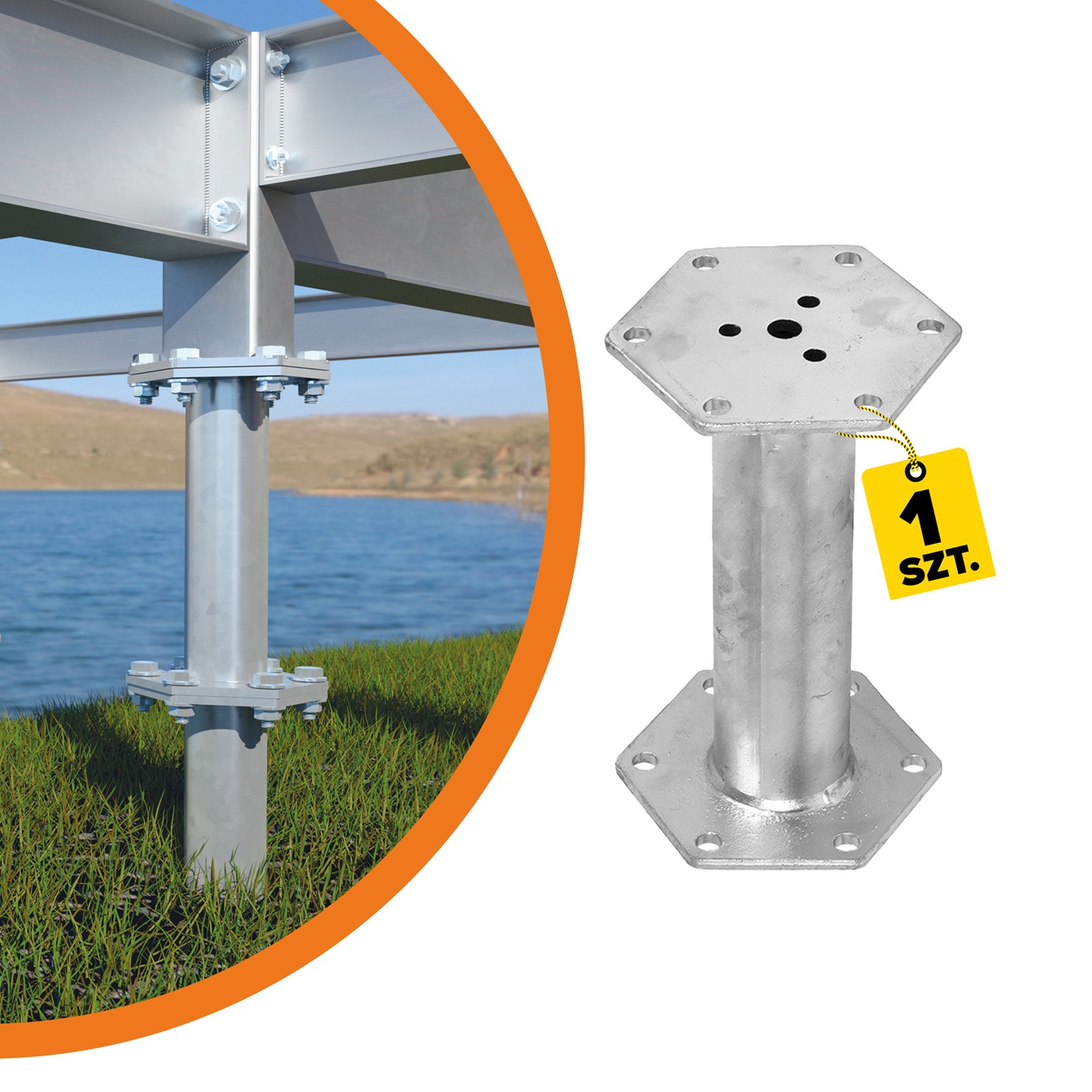 Verlängerung für PWM Bodenhülse rechteckiger Flansch - PWB | 300 mm PWM-Basisverlängerung, PWB-Rechteckflansch, 300 mm.